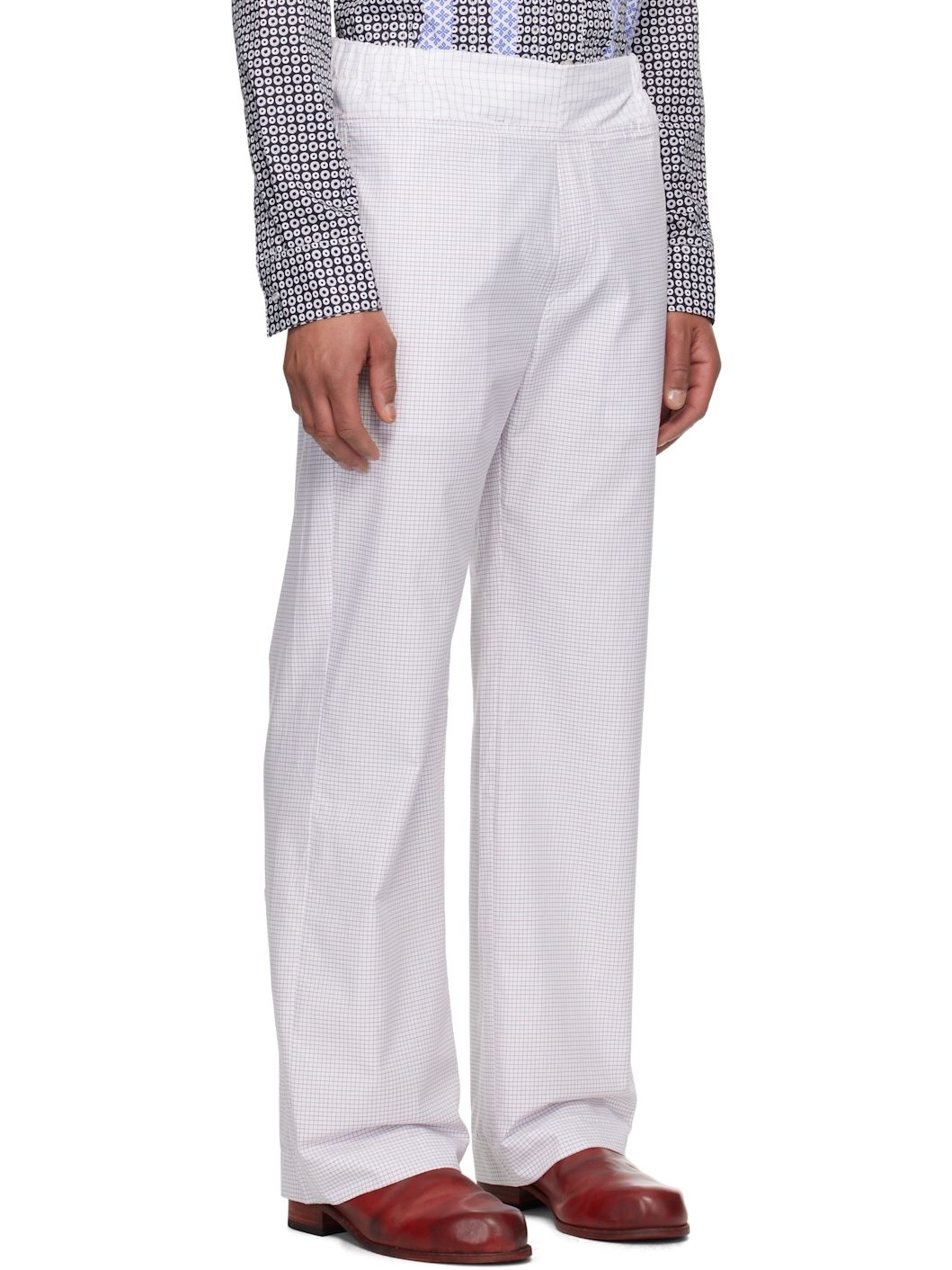 White Patchwork Elasticized Trousers - 2