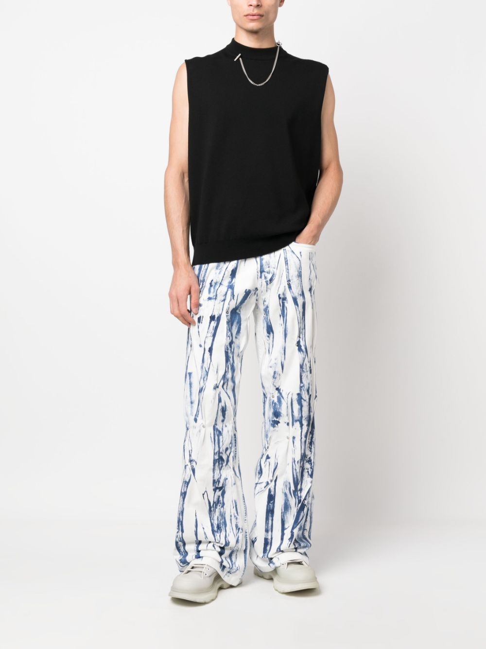 painterly-print wide-leg jeans - 2
