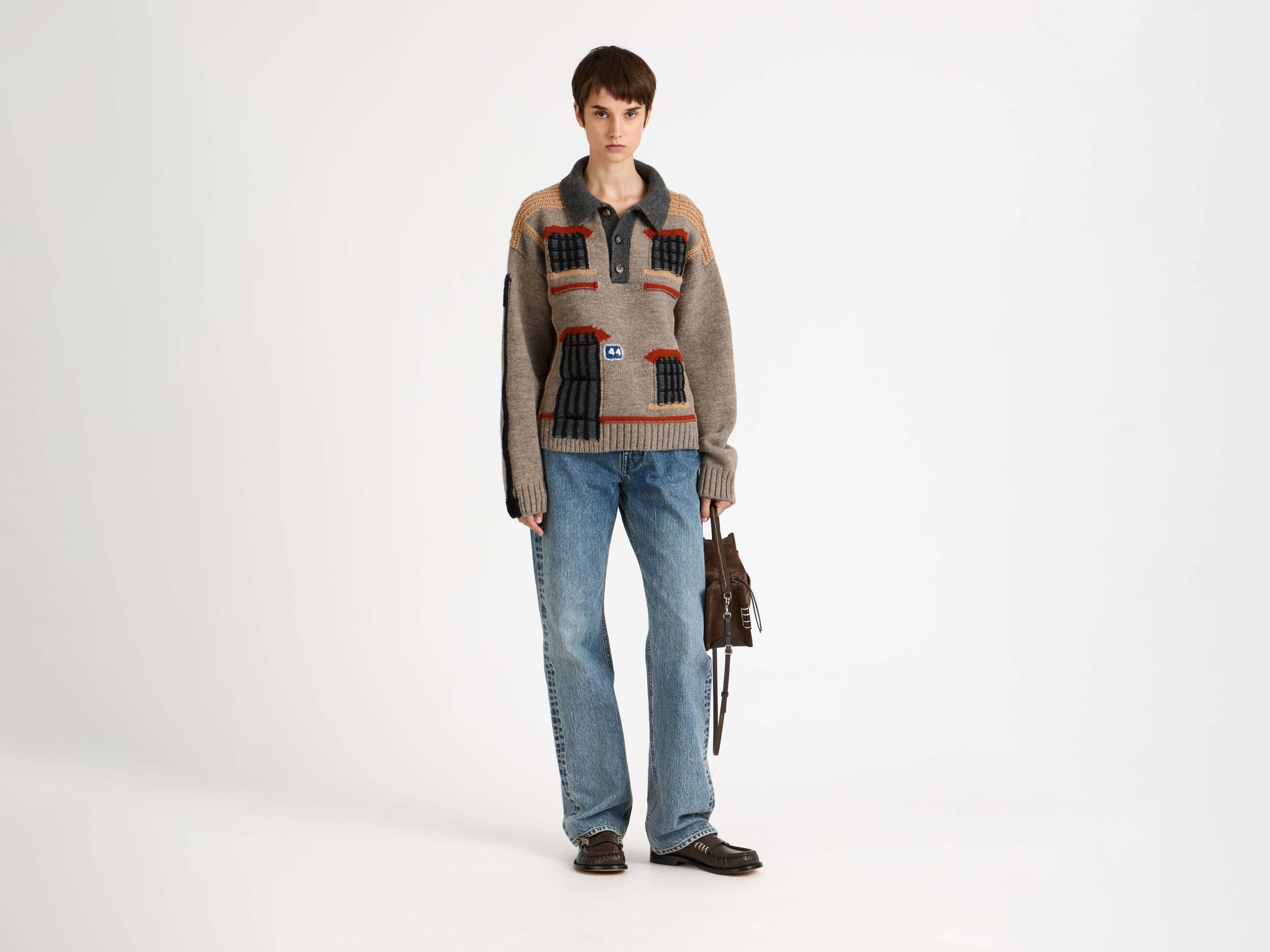 HOUSE POLO JUMPER IN BEIGE MELANGE - 2