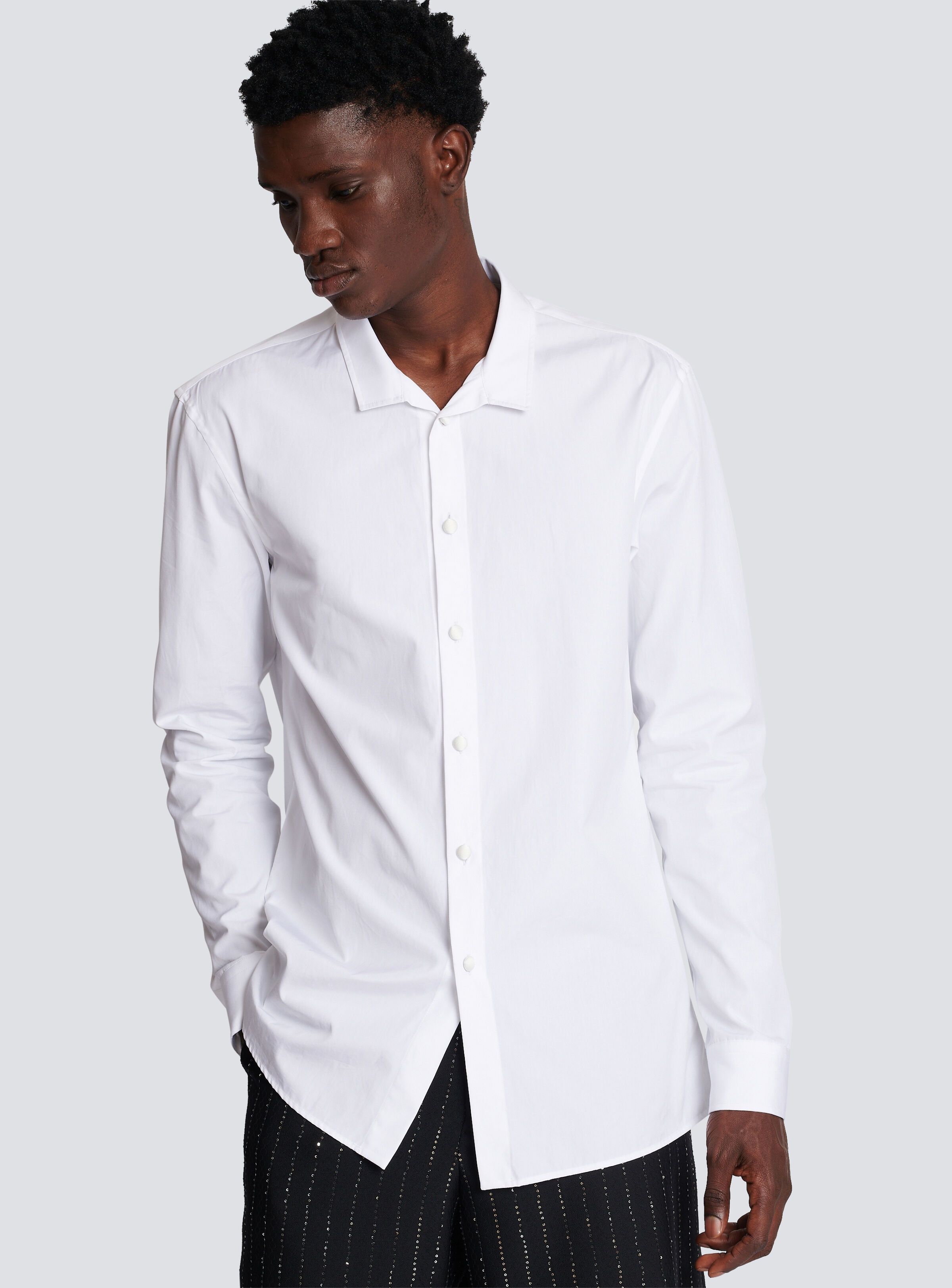 Cotton shirt with satin-covered buttons - 9
