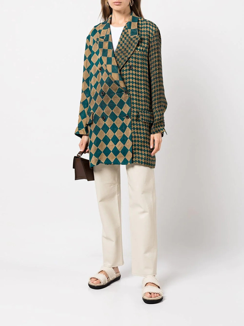 UMA WANG check-pattern double-breasted jacket outlook
