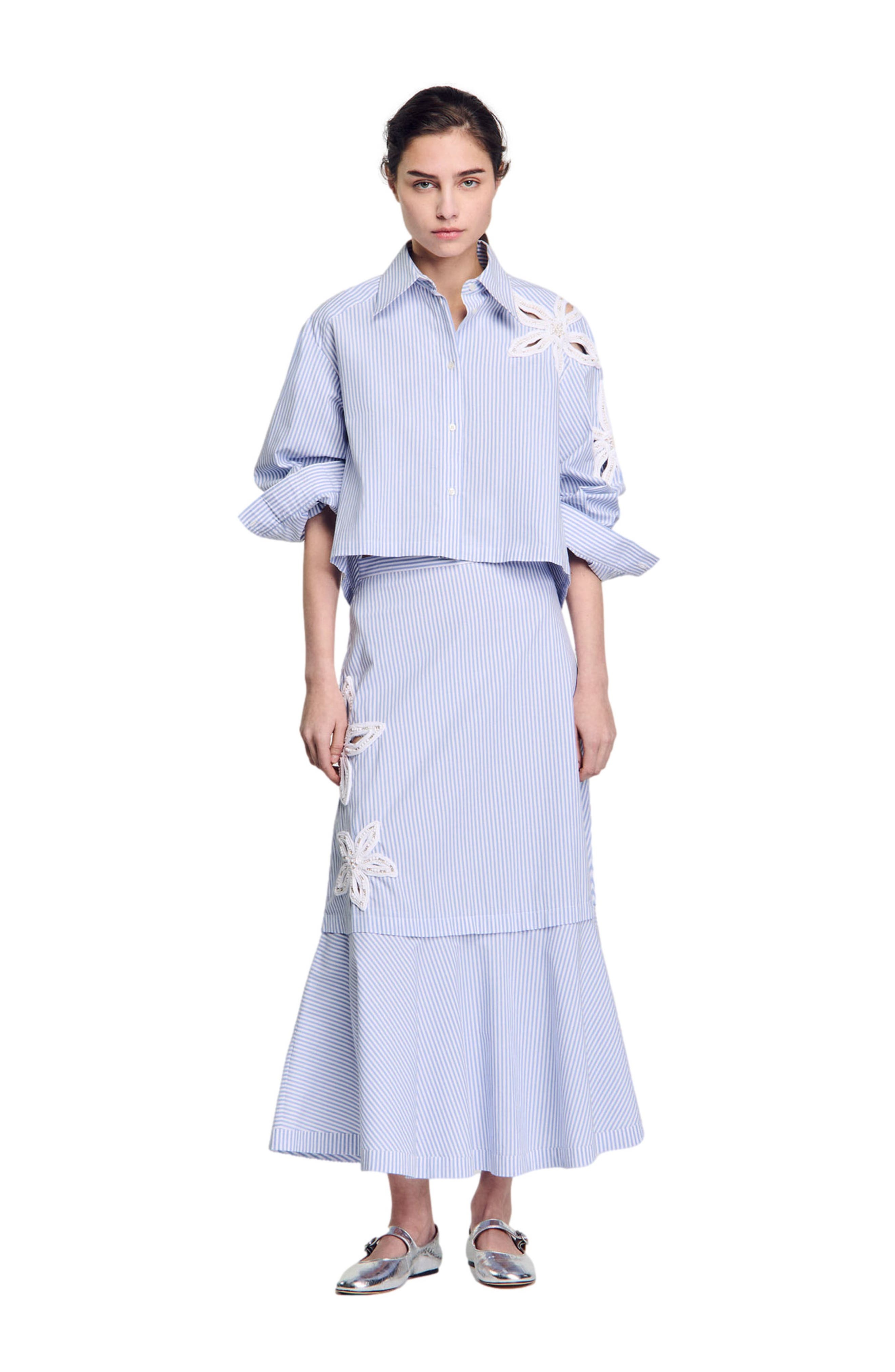 SANDRO Long striped skirt in Sky Blue at Nordstrom - 6