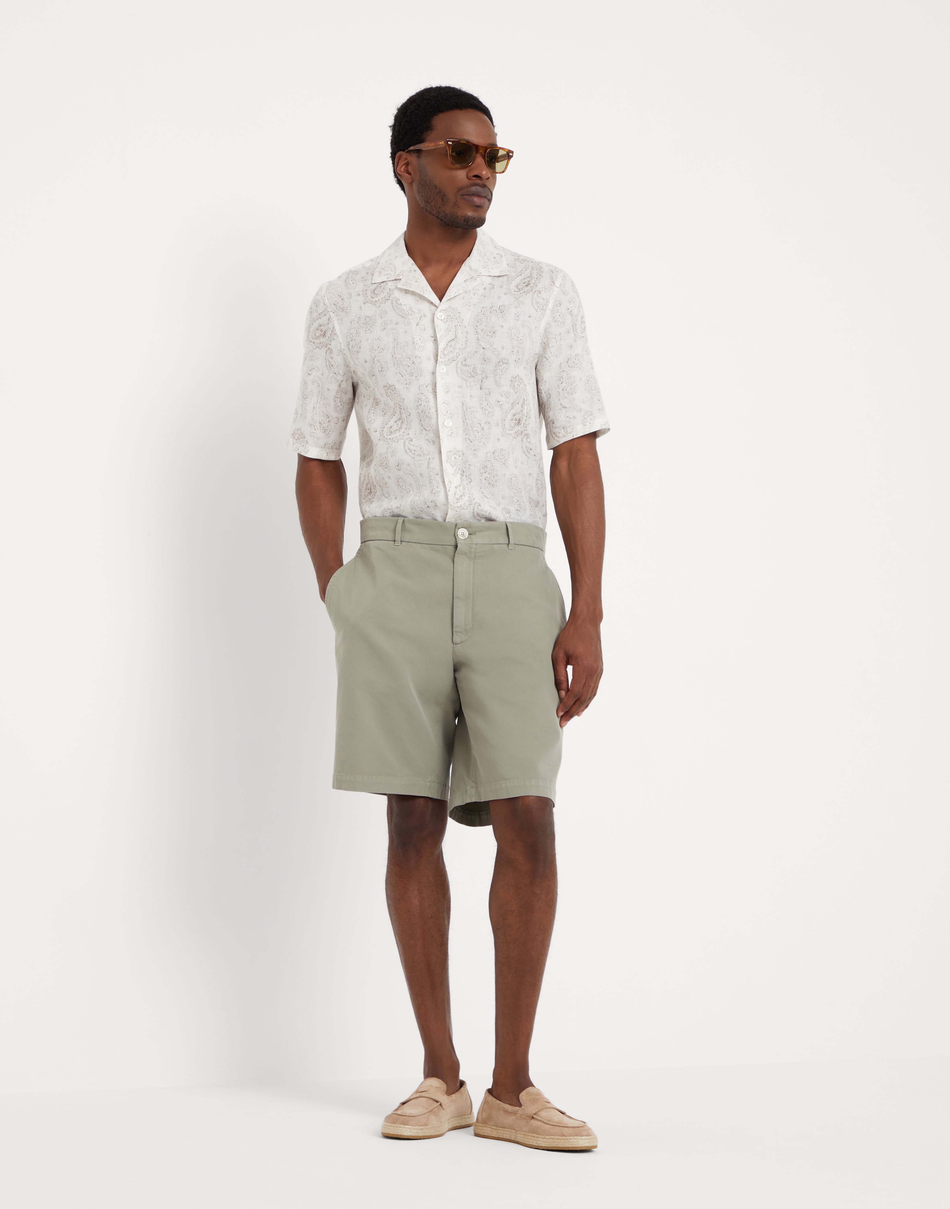 Garment-dyed Bermuda shorts in twisted cotton gabardine - 4