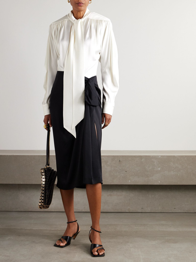 Stella McCartney Pussy-bow pleated satin blouse White outlook