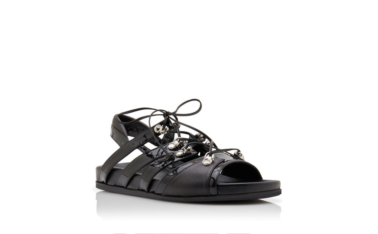 Black Nappa Leather Lace-Up Sandals - 3