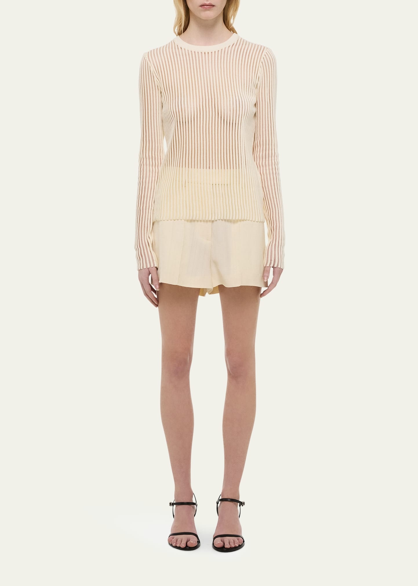Sheer Stripe Crewneck Top - 2