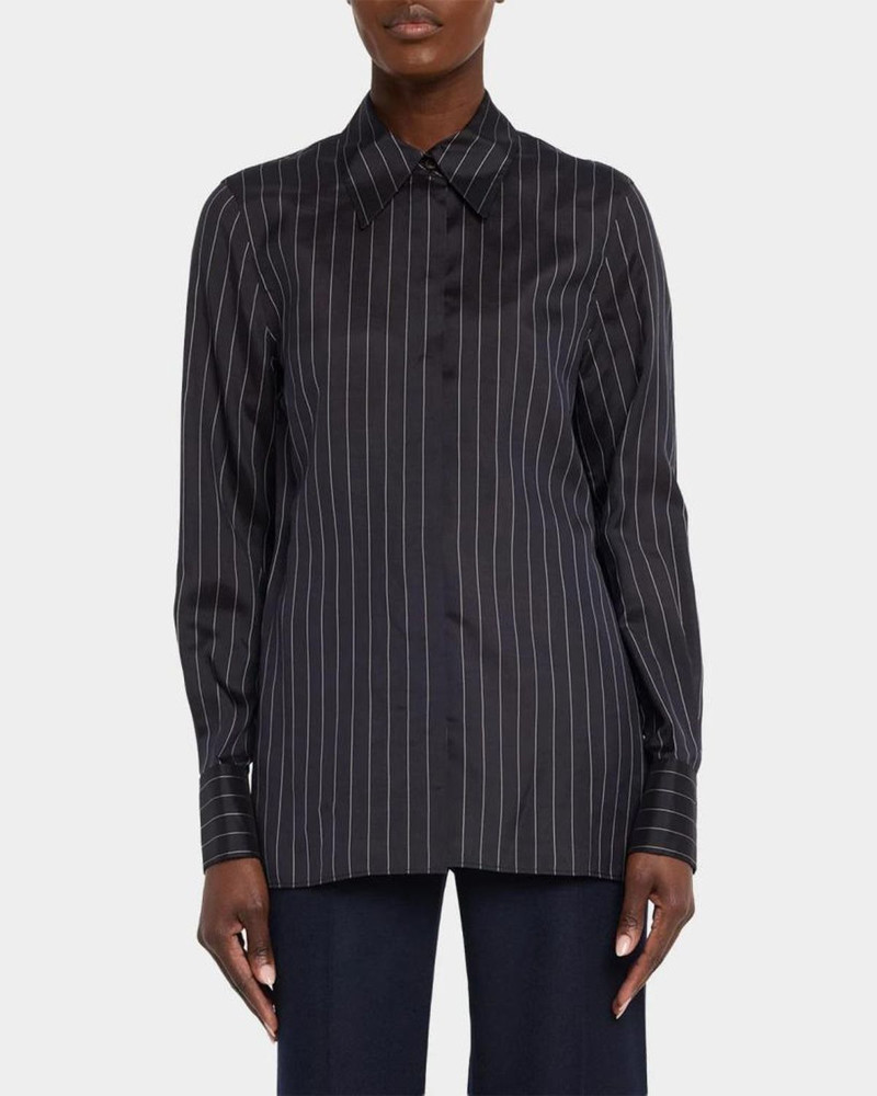 Pinstripe Button-Front Blouse 4