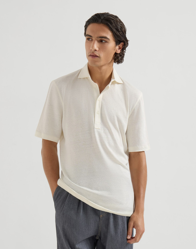 Linen and cotton mélange jersey polo with shirt-style collar 2