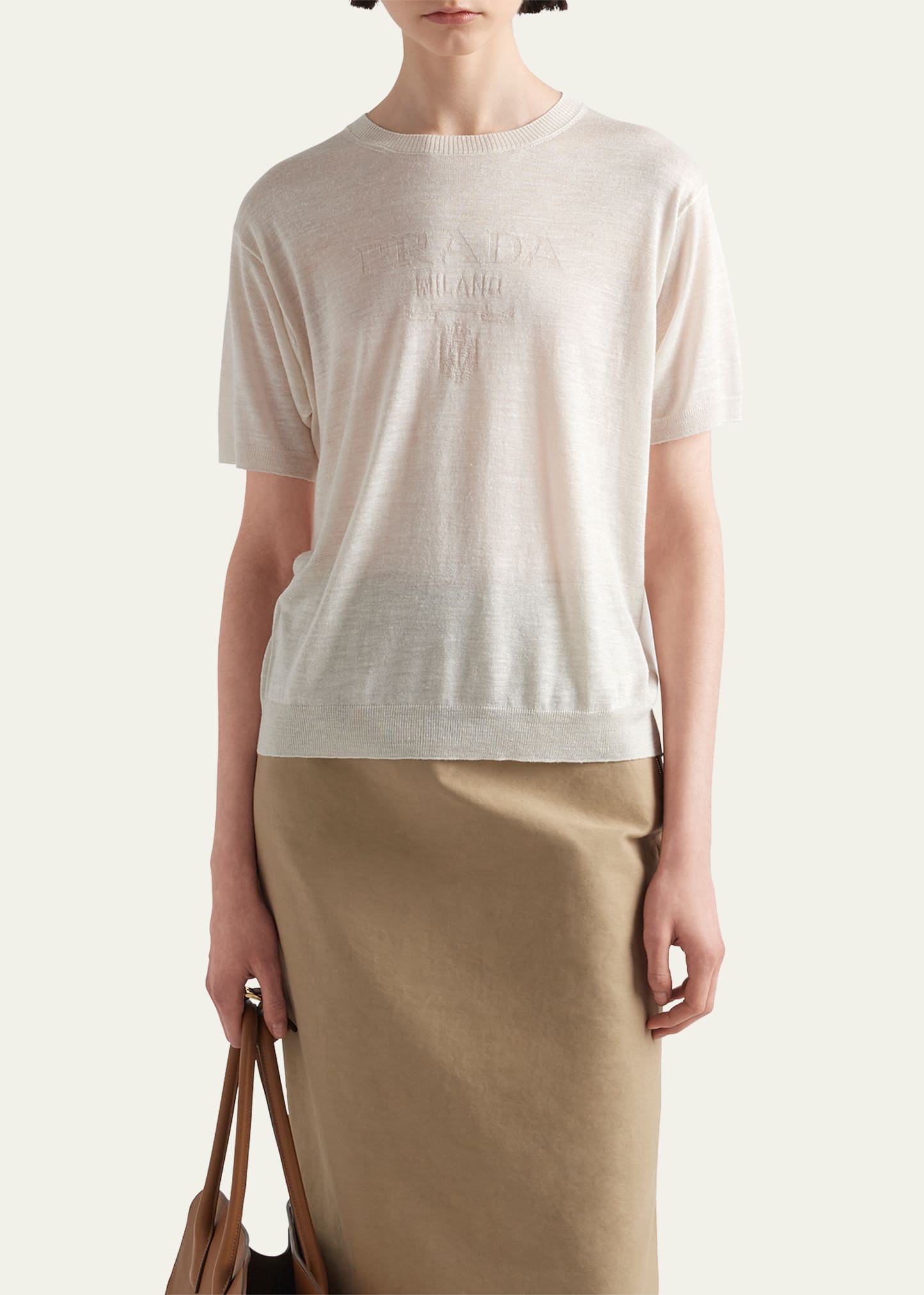 Intarsia Logo Silk Linen Knit Shirt - 4