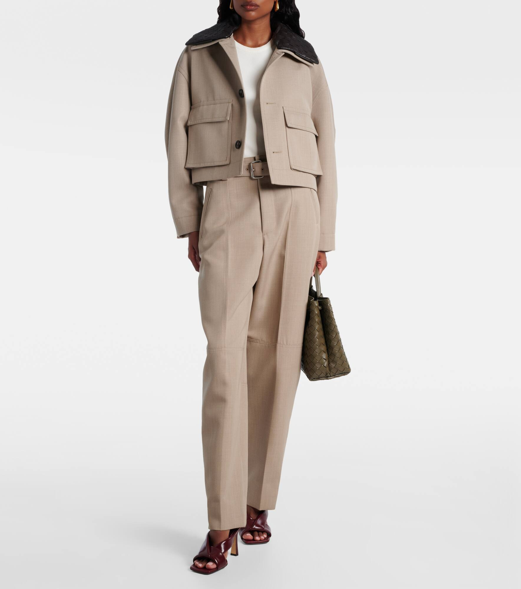 Belted high-rise wool straight pants - 2