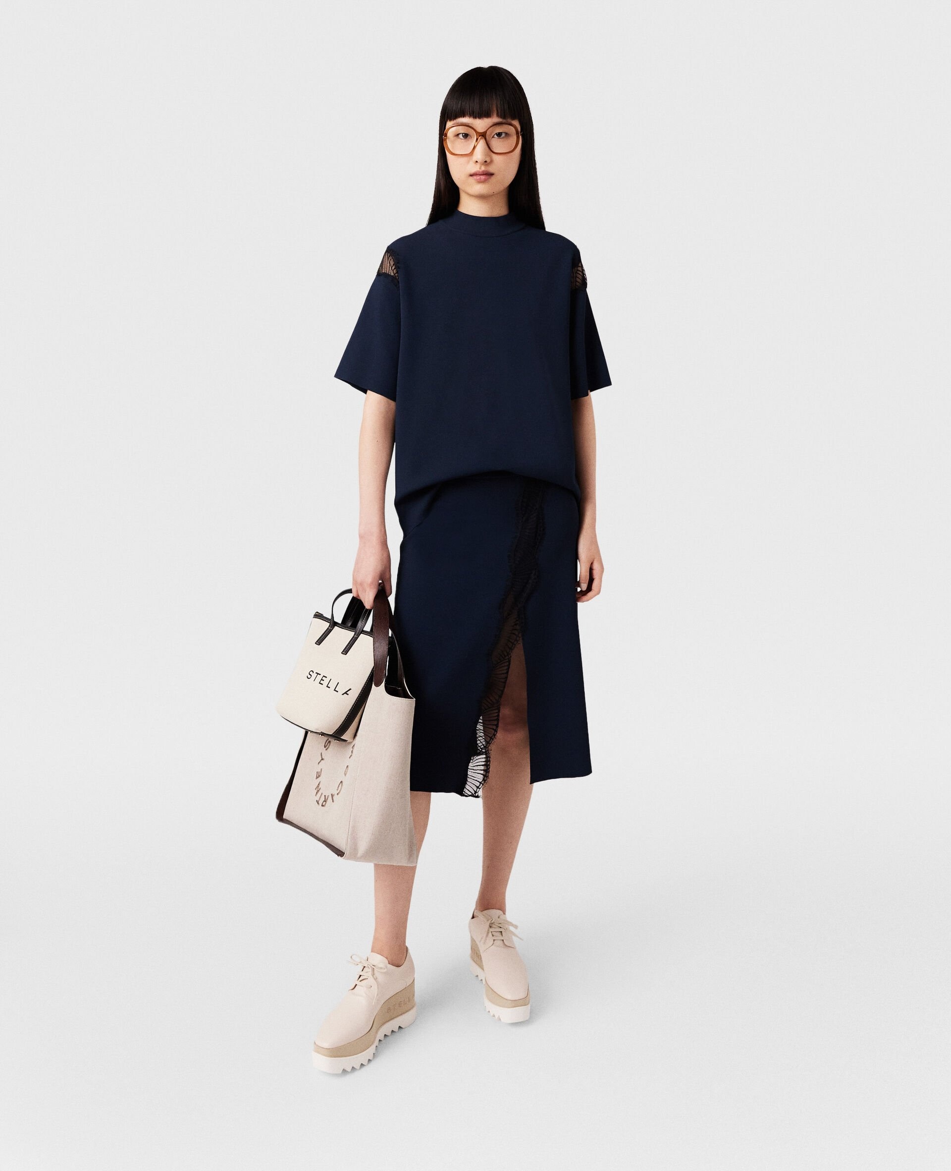 Lace Insert Mid-Rise Midi Skirt - 2