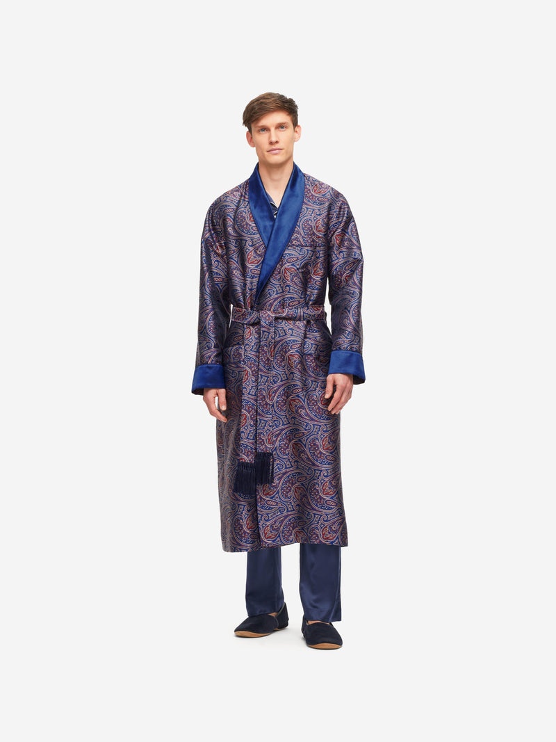 Men's Dressing Gown Verona 59 Silk Jacquard Navy - 3