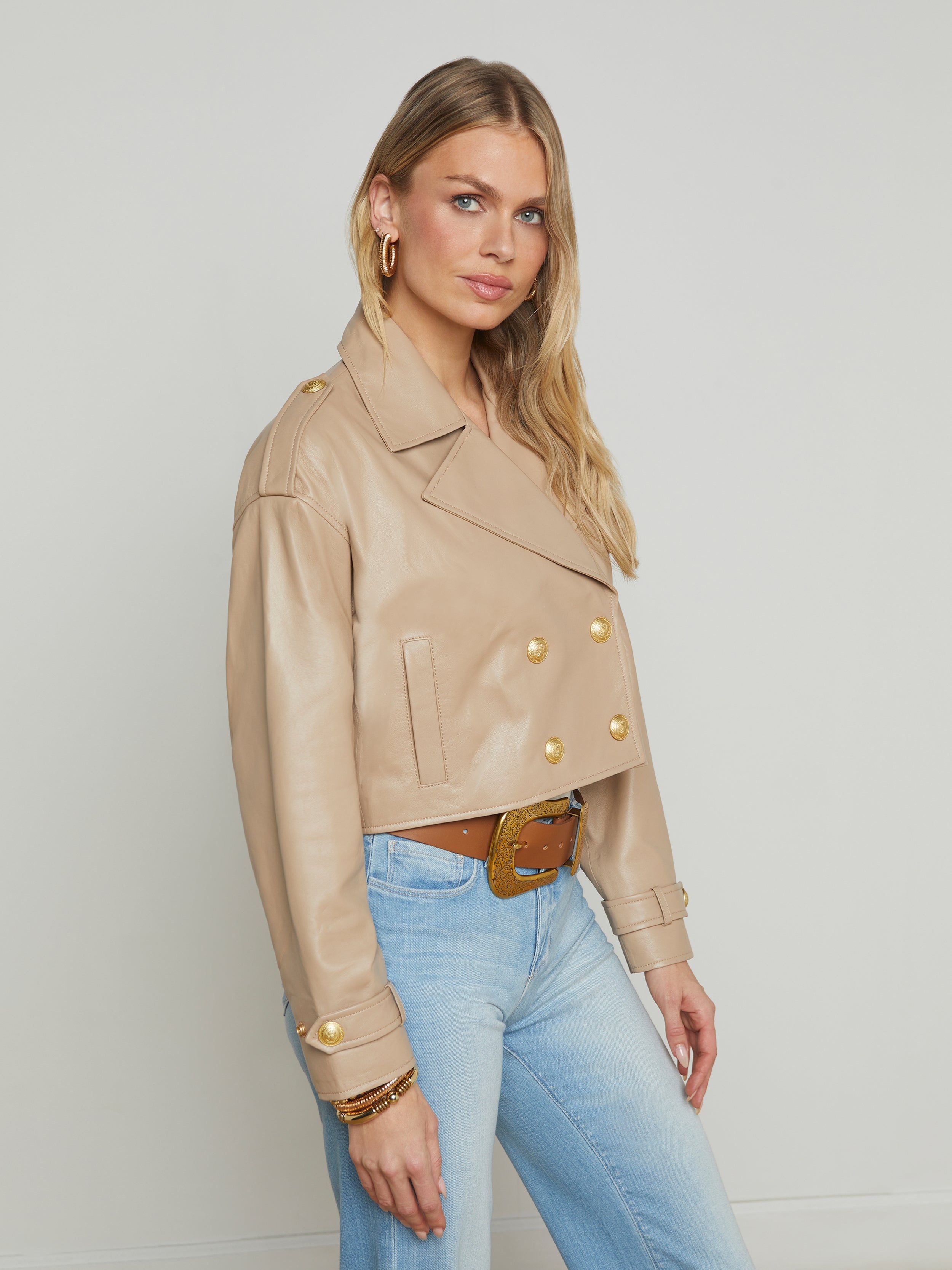 Kento Cropped Leather Trench Coat - 3