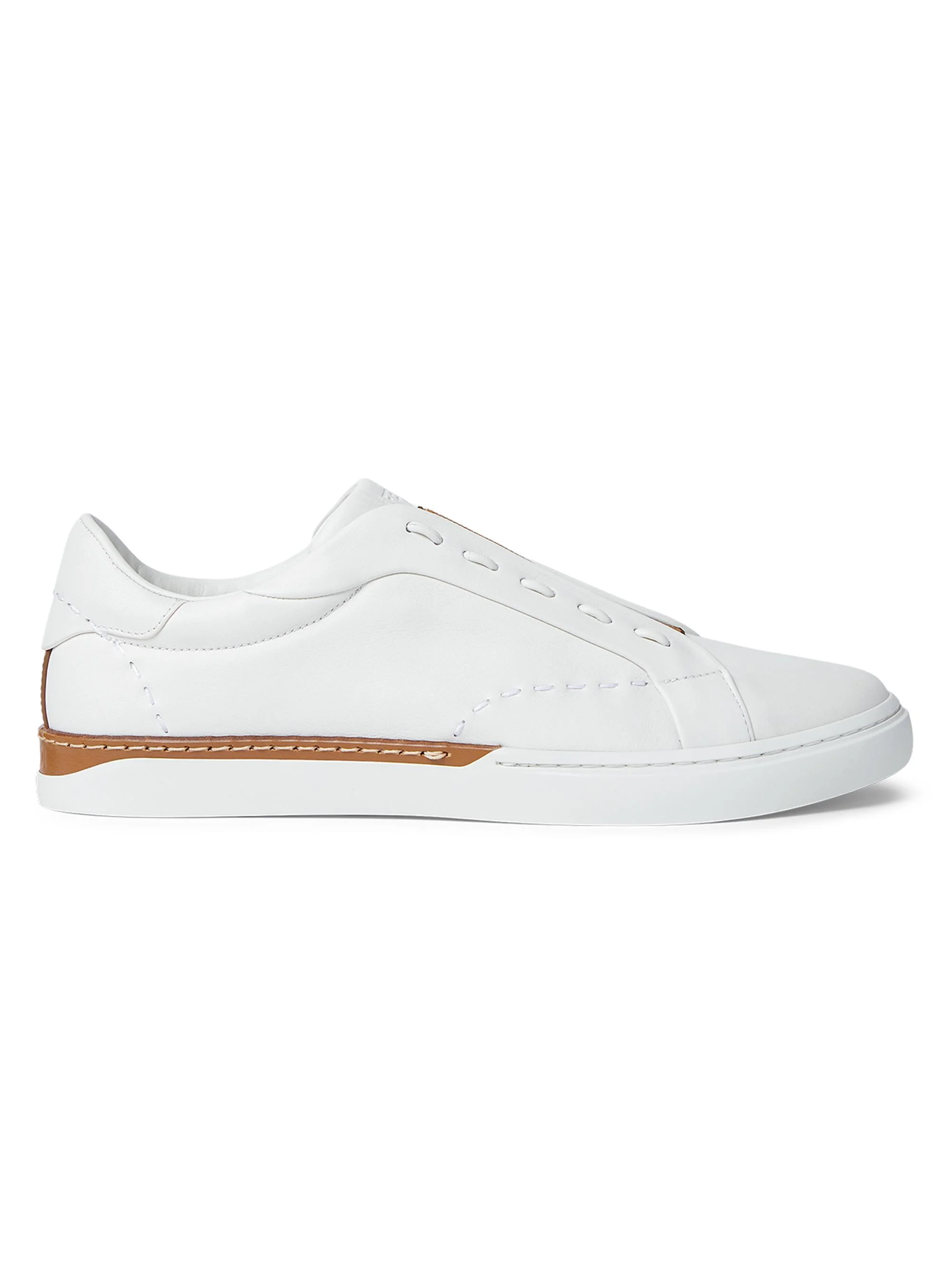 Men Vitello Leather Slip-On Sneakers - White - 1