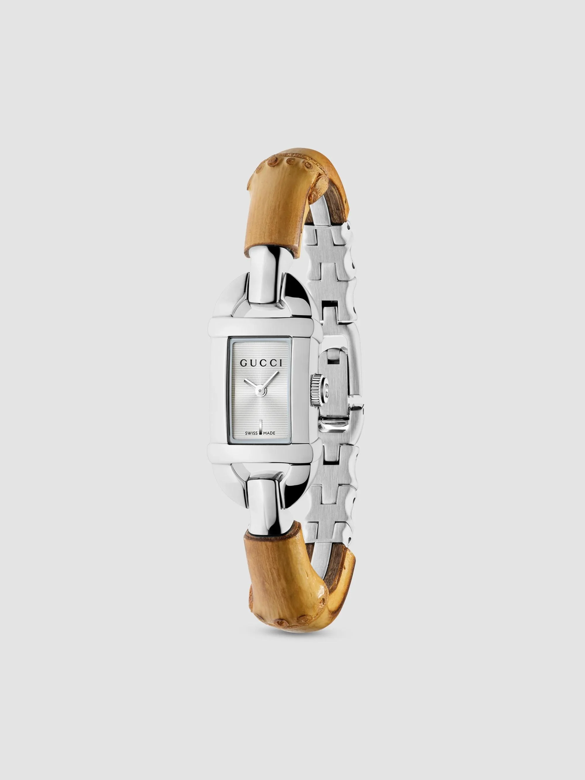Women's Bamboo Stainless Steel Bracelet Watch/22MM x 17MM - Silver Brown - 1