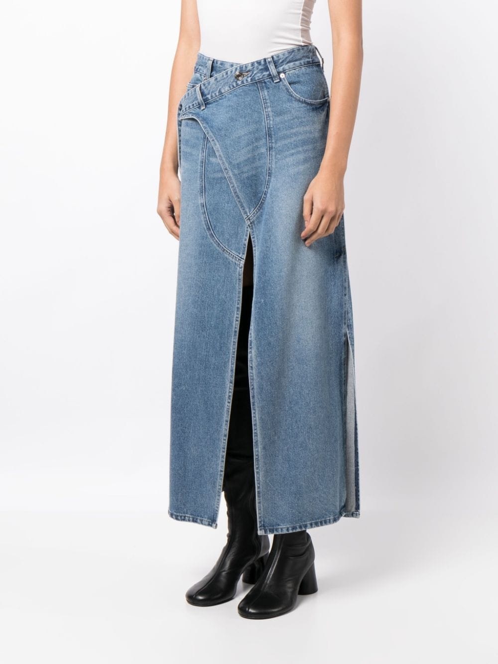 logo-patch cotton denim skirt - 3