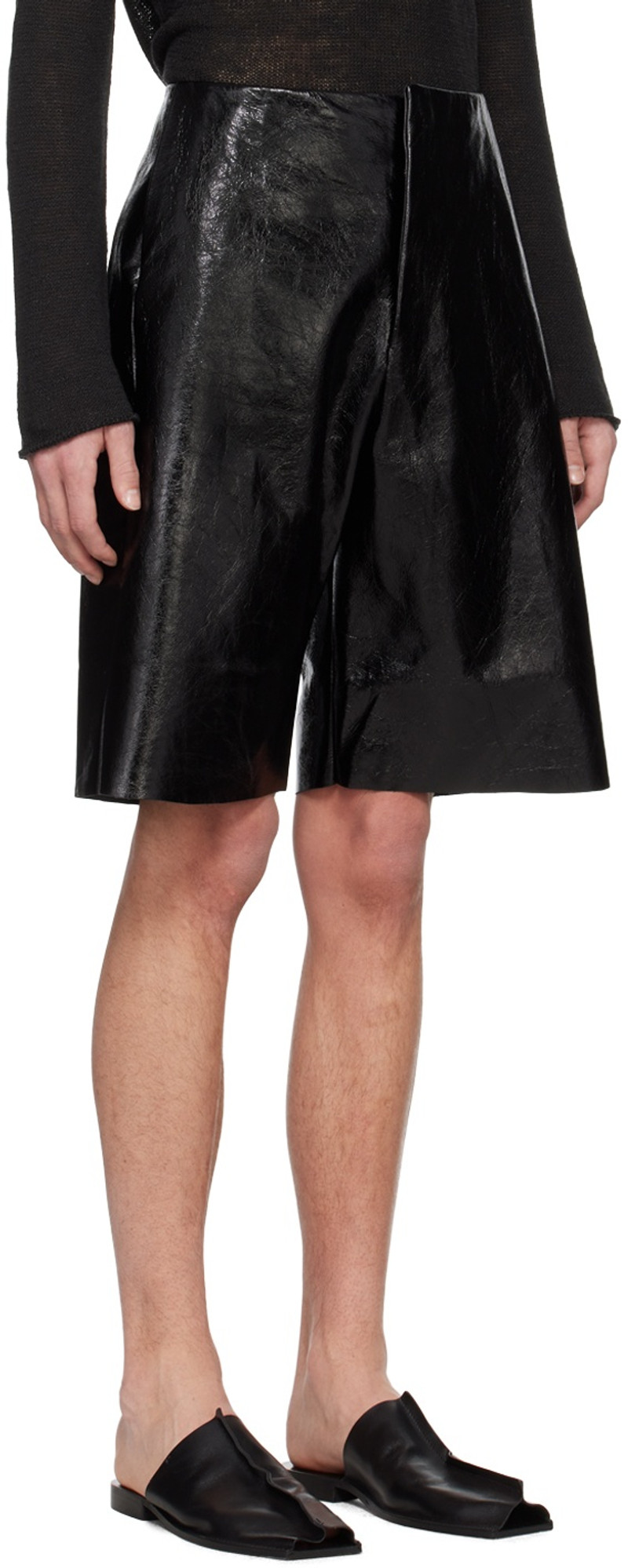 GABRIELA COLL GARMENTS SSENSE Exclusive Black No.277 Leather Shorts outlook