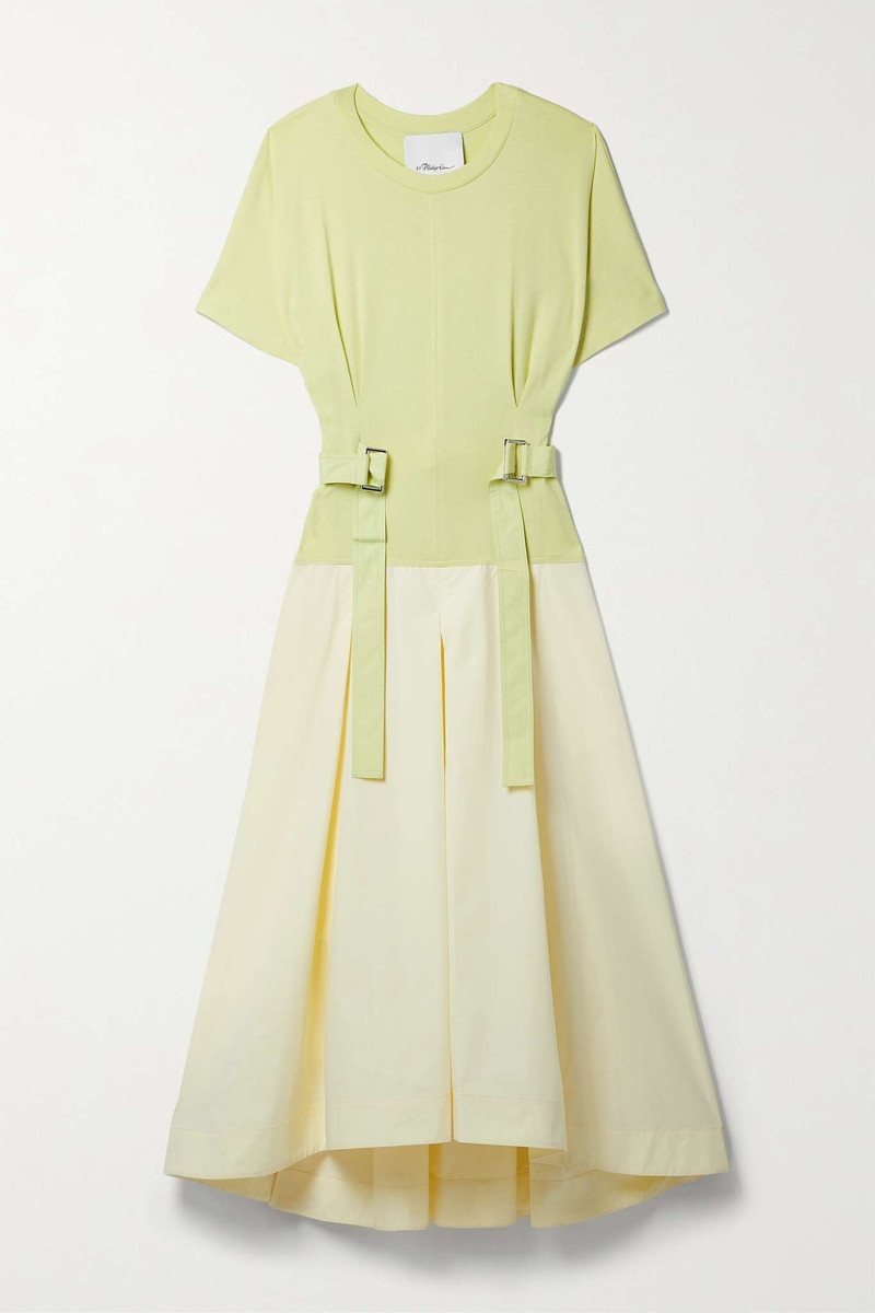 Cotton-jersey and pleated cotton-blend poplin midi dress - 1