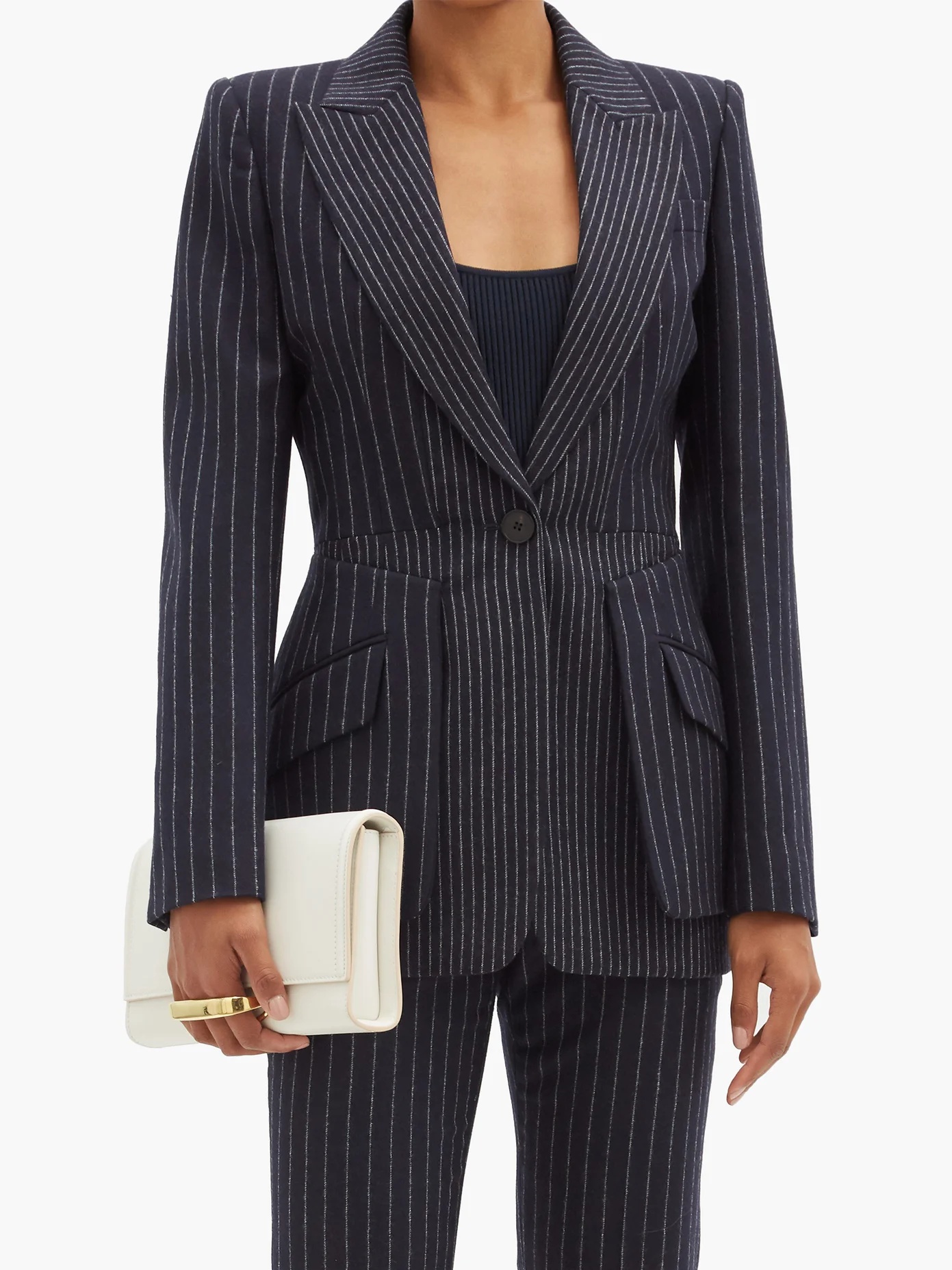 Peplum pinstriped wool jacket - 2