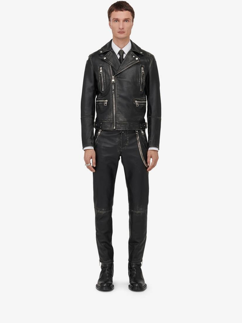 Alexander McQueen Men's Leather Biker Jacket in Black/ivory outlook