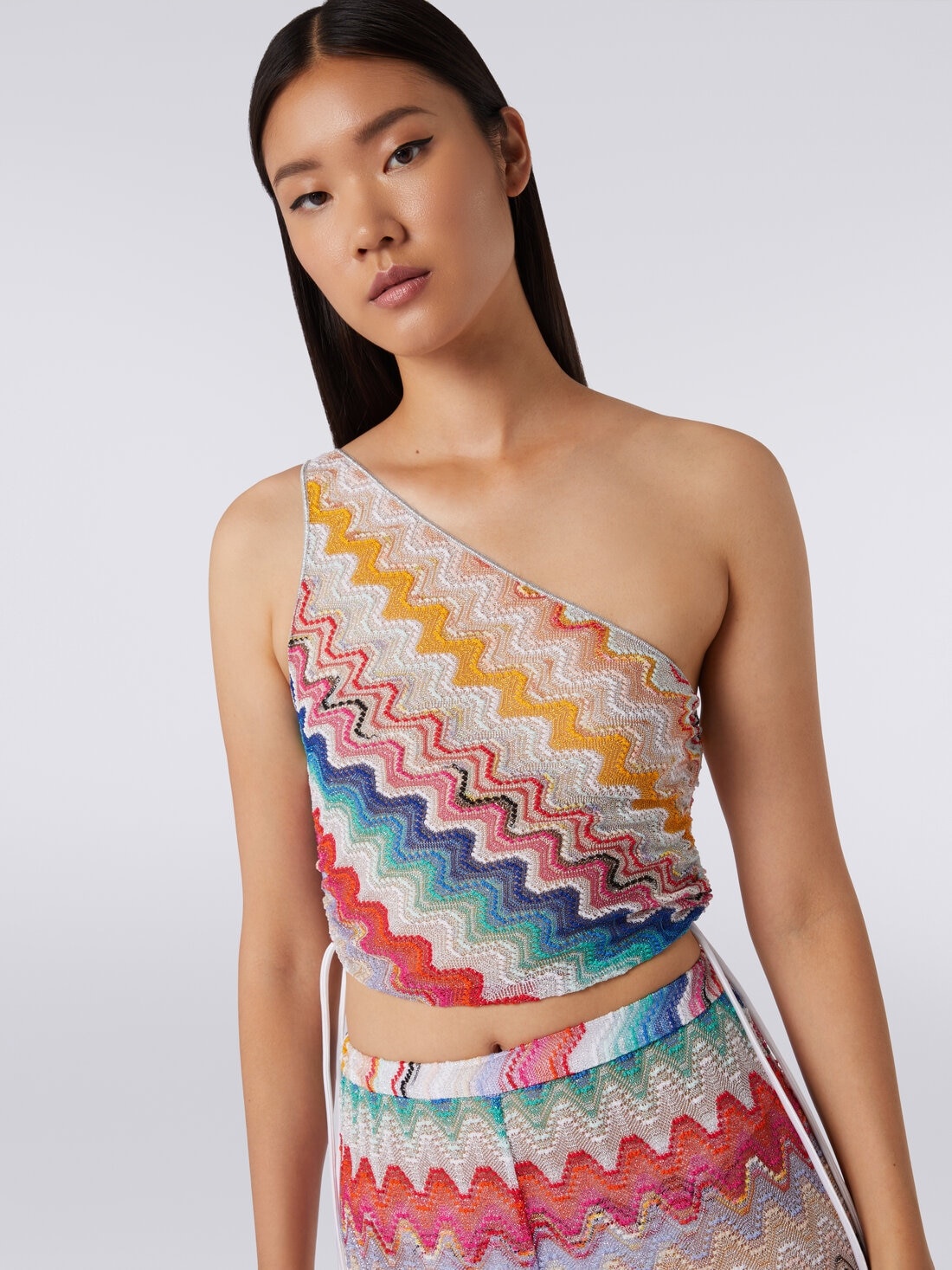 Wave motif one-shoulder top with lurex - 5