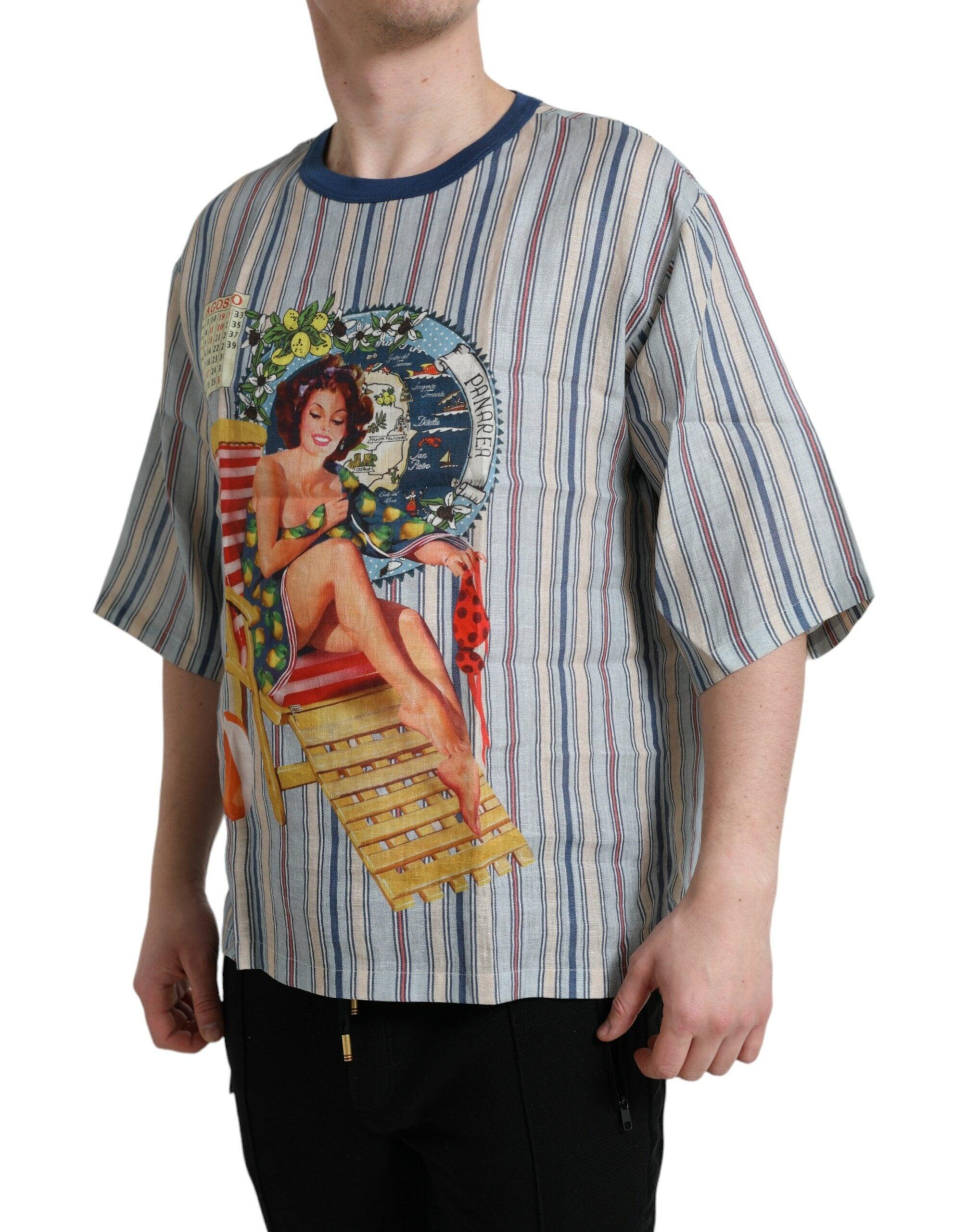 Dolce & Gabbana Multicolor Agosto Print Linen T-shirt - 2