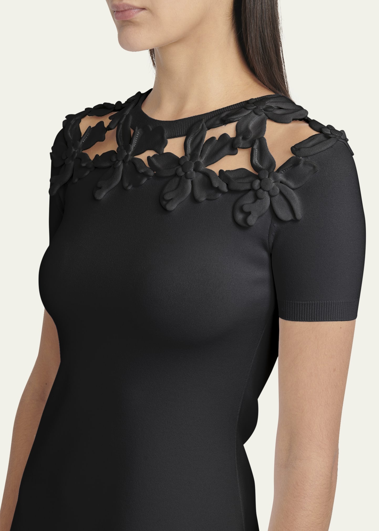 Valentino Knit Mini Dress with Floral Embroidered Neckline