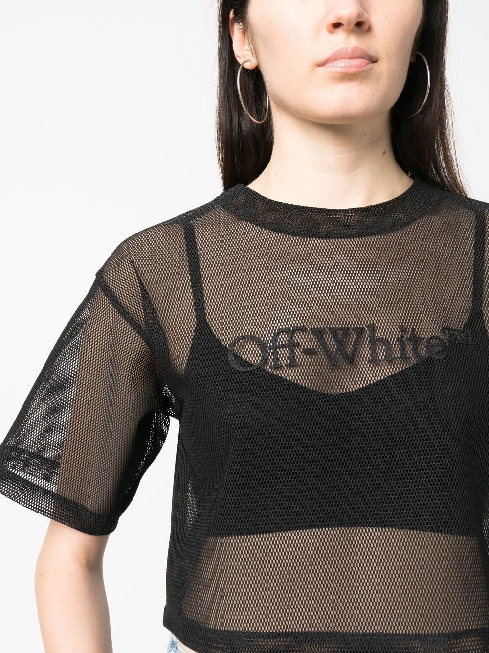 logo-print cropped mesh T-shirt - 5