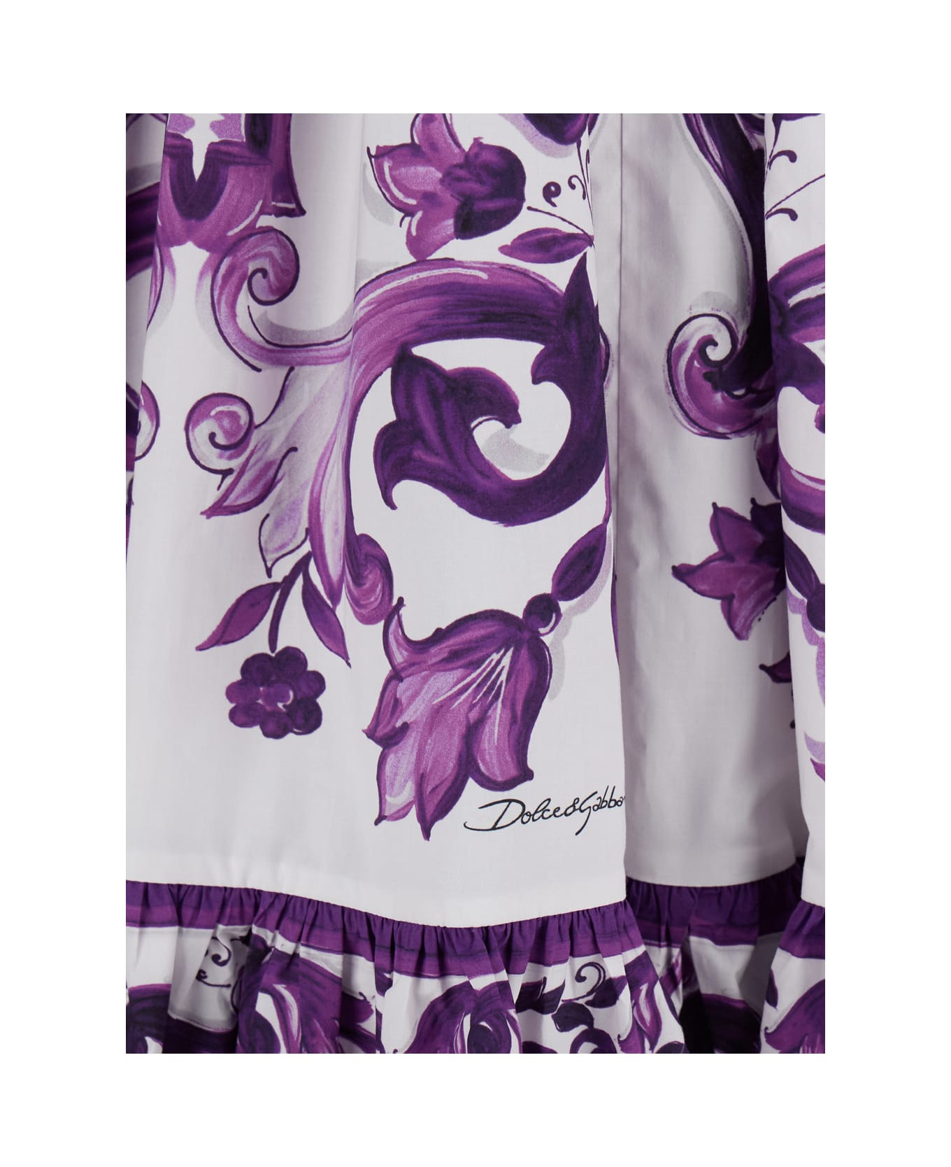 Violet Long Skirt With Ruffle Hem And All-over Floral Motif In Cotton Woman - 3
