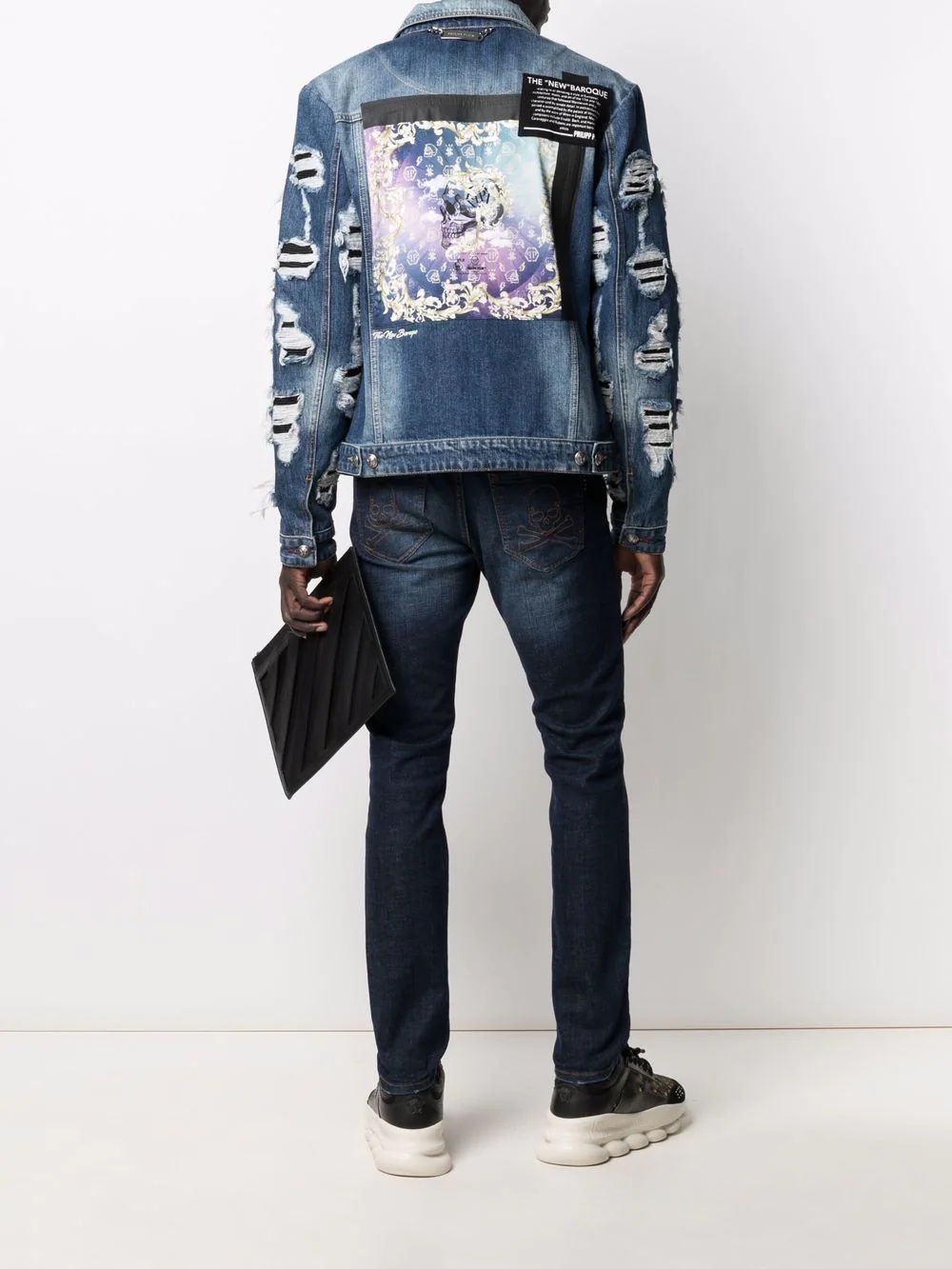 baroque-print denim jacket - 2