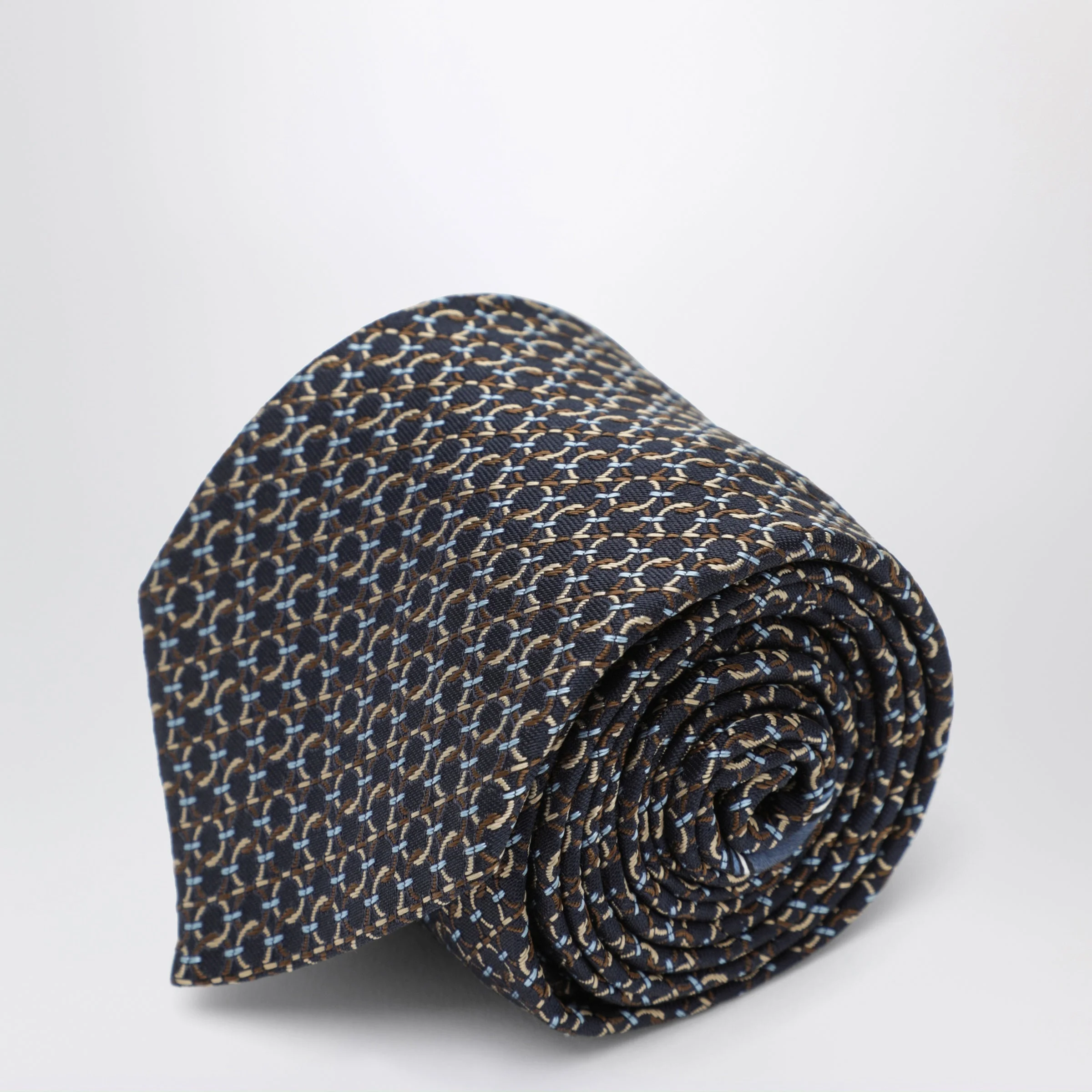 Brown silk tie with Gancini print - 1