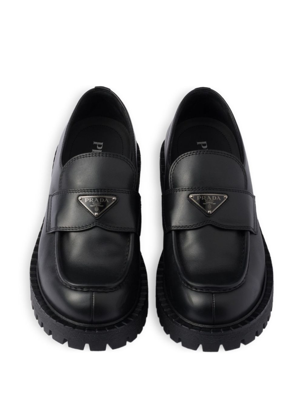 enamelled-triangle logo leather loafers - 3