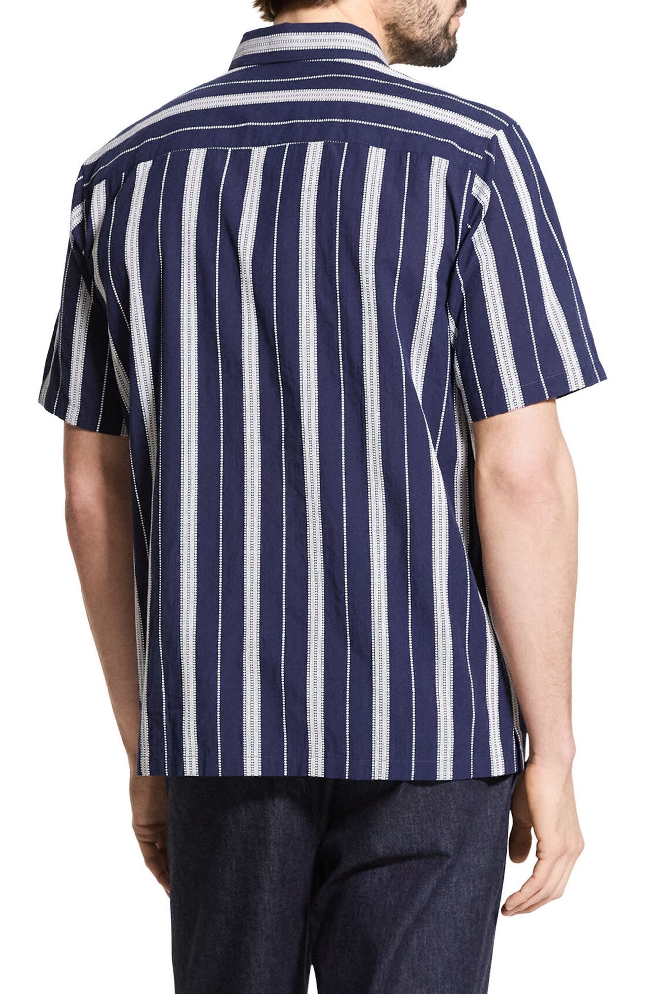 Theory Noll Summer Dobby Short Sleeve Button-Up Shirt in Baltic/White at Nordstrom - 3