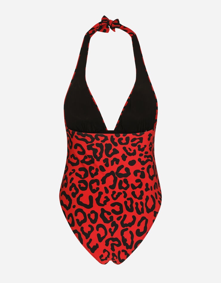 Leopard-print one-piece swimsuit with plunging neckline - 3