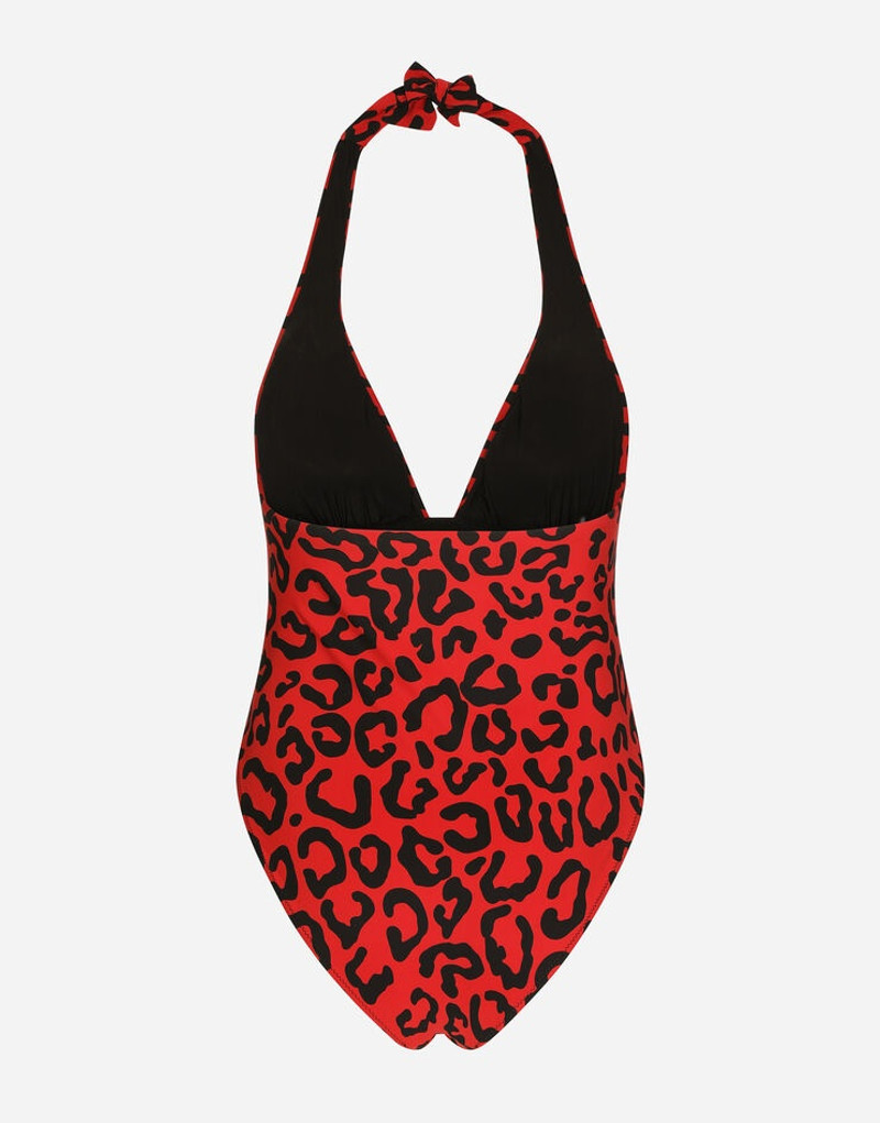 Leopard-print one-piece swimsuit with plunging neckline 3