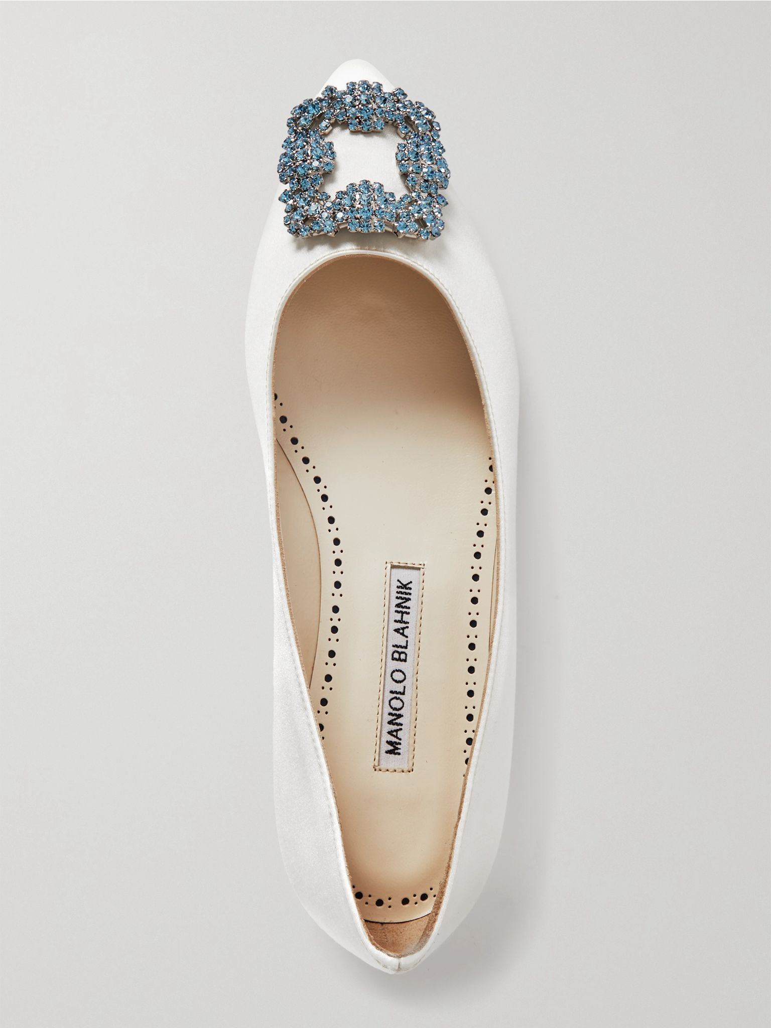 Hangisiflat crystal-embellished satin point-toe flats White - 5