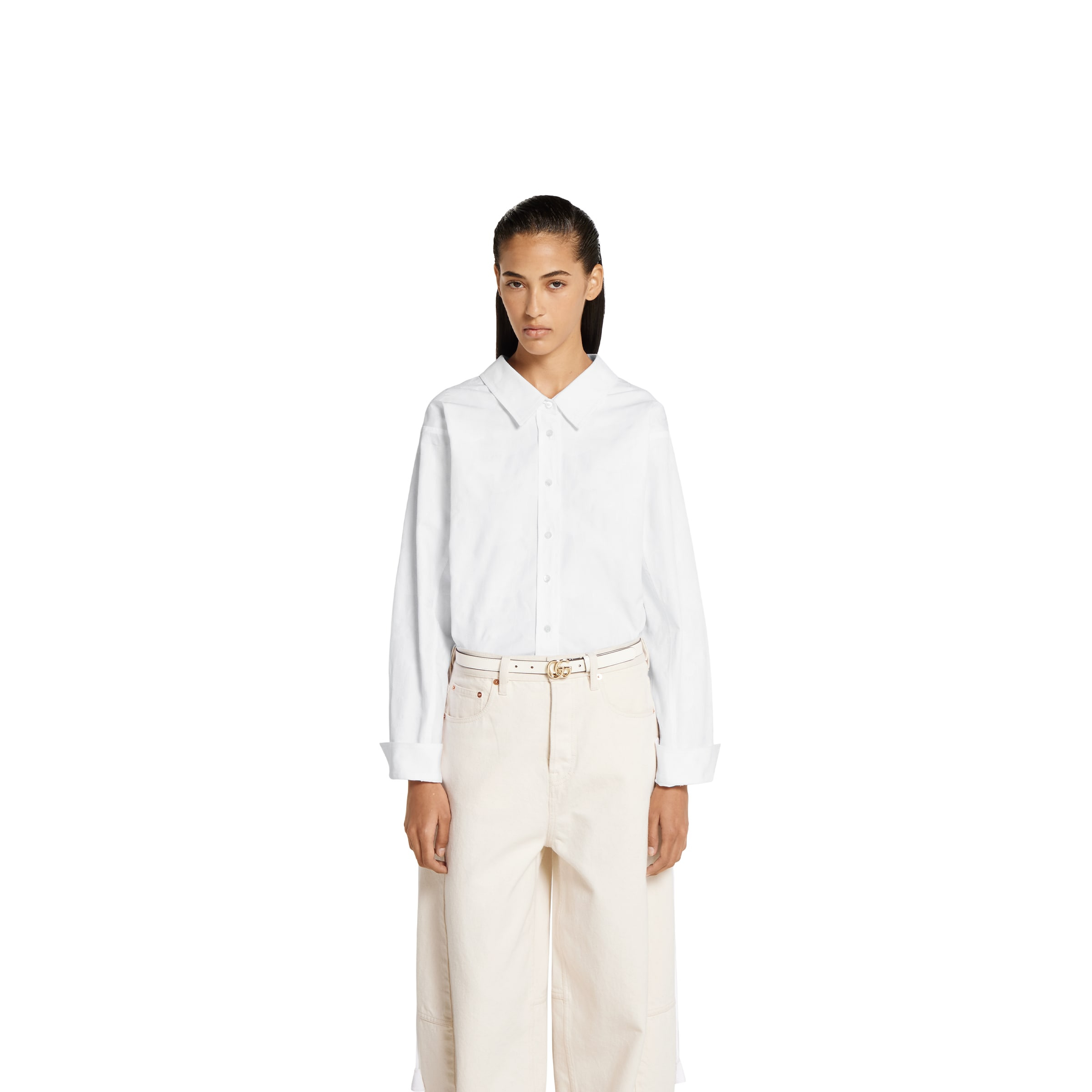 Cotton floral jacquard shirt with tie - 3