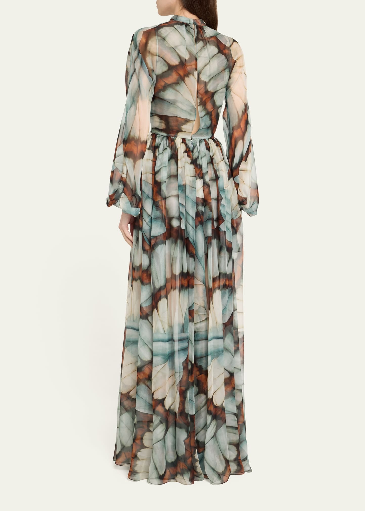 Butterfly Chiffon Long-Sleeve Maxi Dress - 3