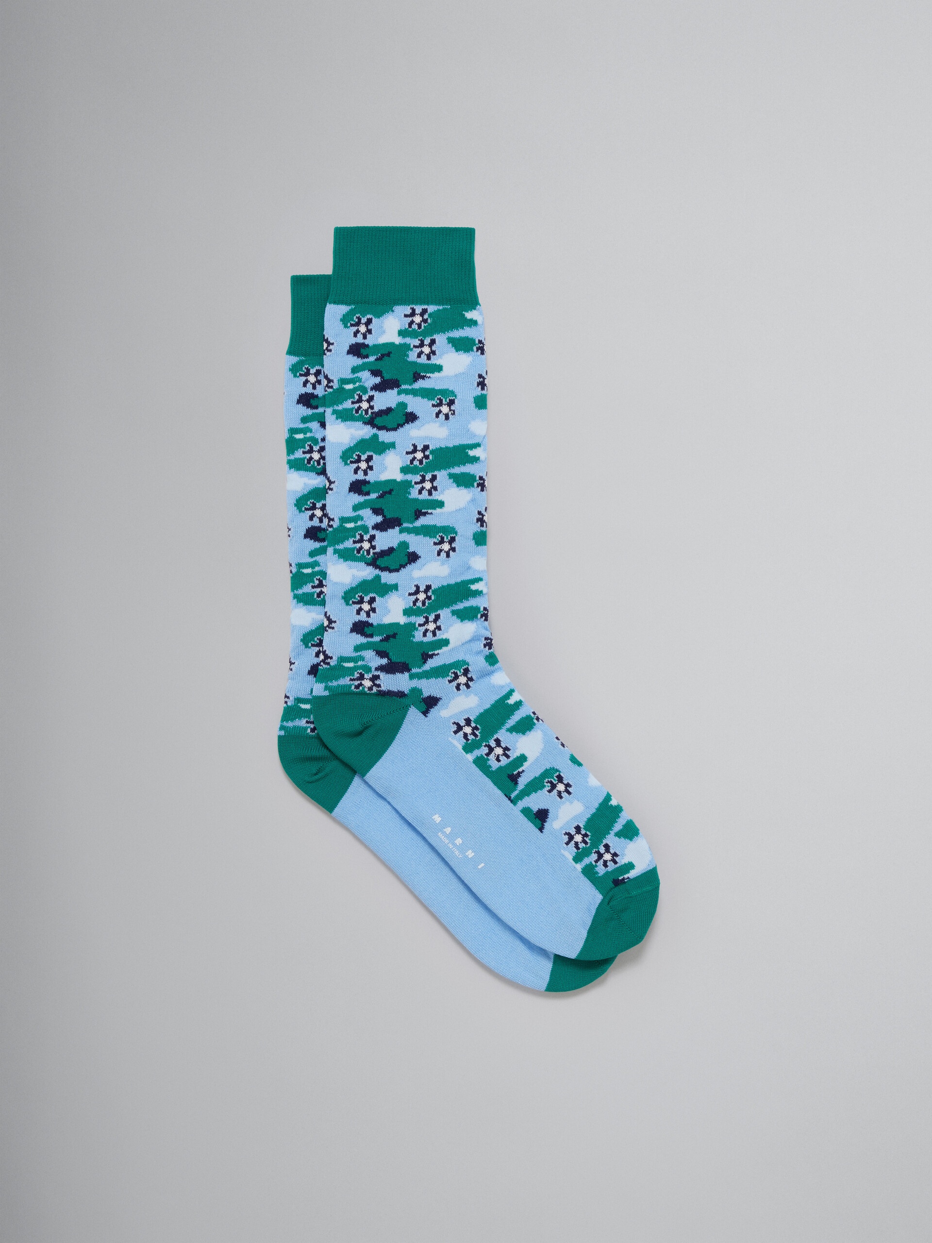 BLUE AND GREEN FLOWER SOCKS - 1