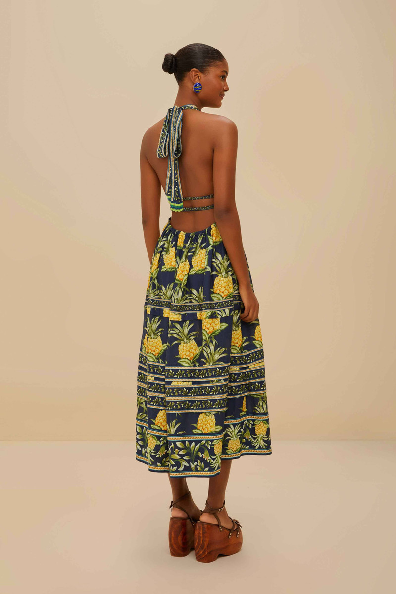 Delicate Pineapple Navy Blue Midi Dress Sleeveless 4