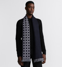【無料郵送/関税込/正規品】 Dior Cannage Scarf Black 31E0015A Double-Sided CD Icon Scarf Black and Gray Silk | DIOR