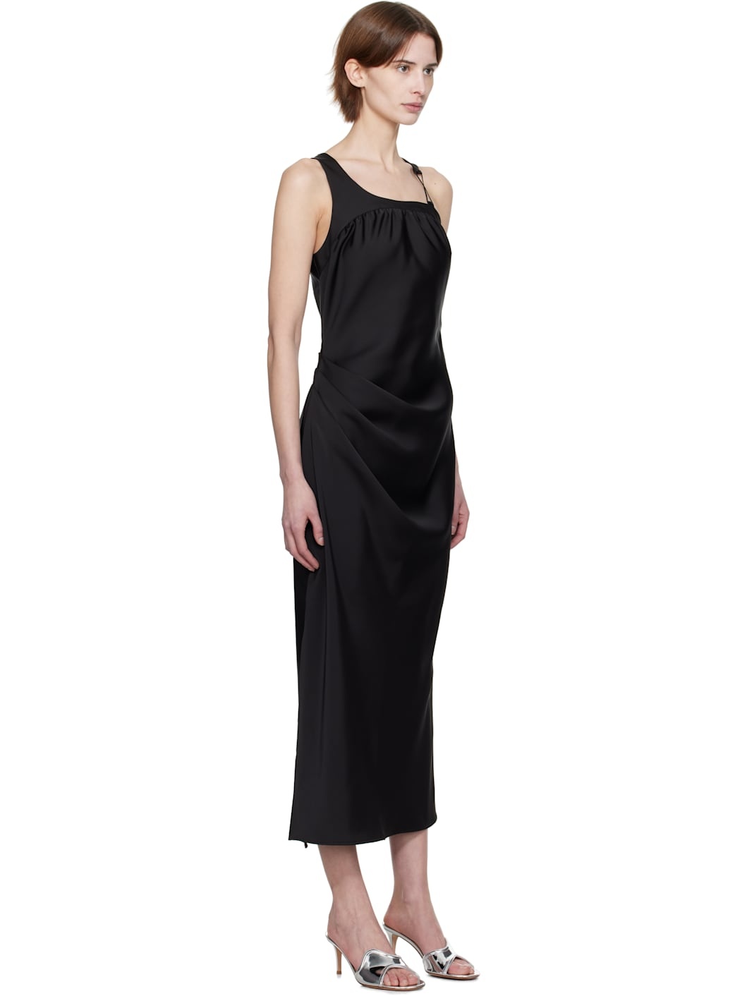 Black Satin Back Tied Maxi Dress - 2