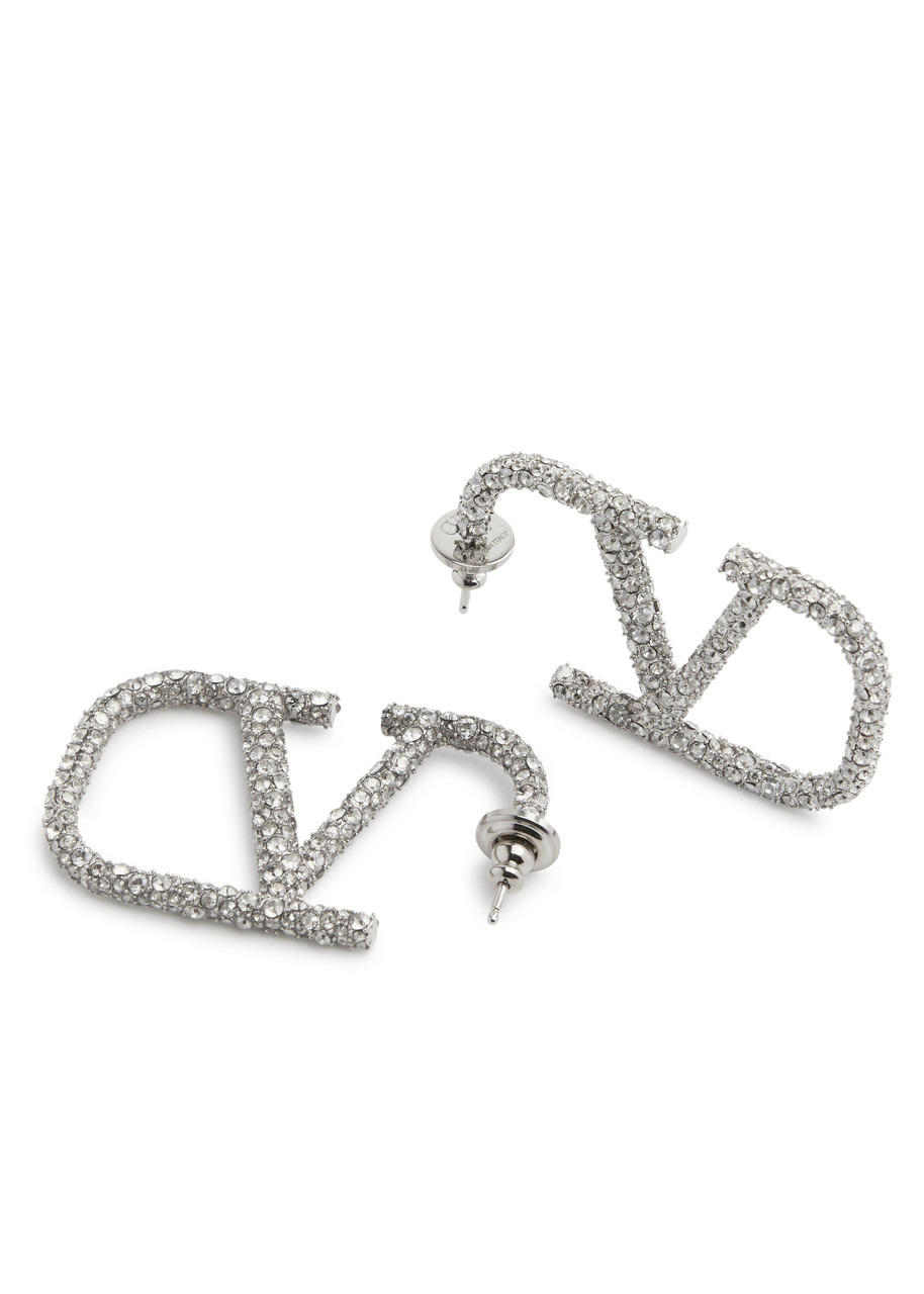 VLogo crystal-embellished hoop earrings - 3