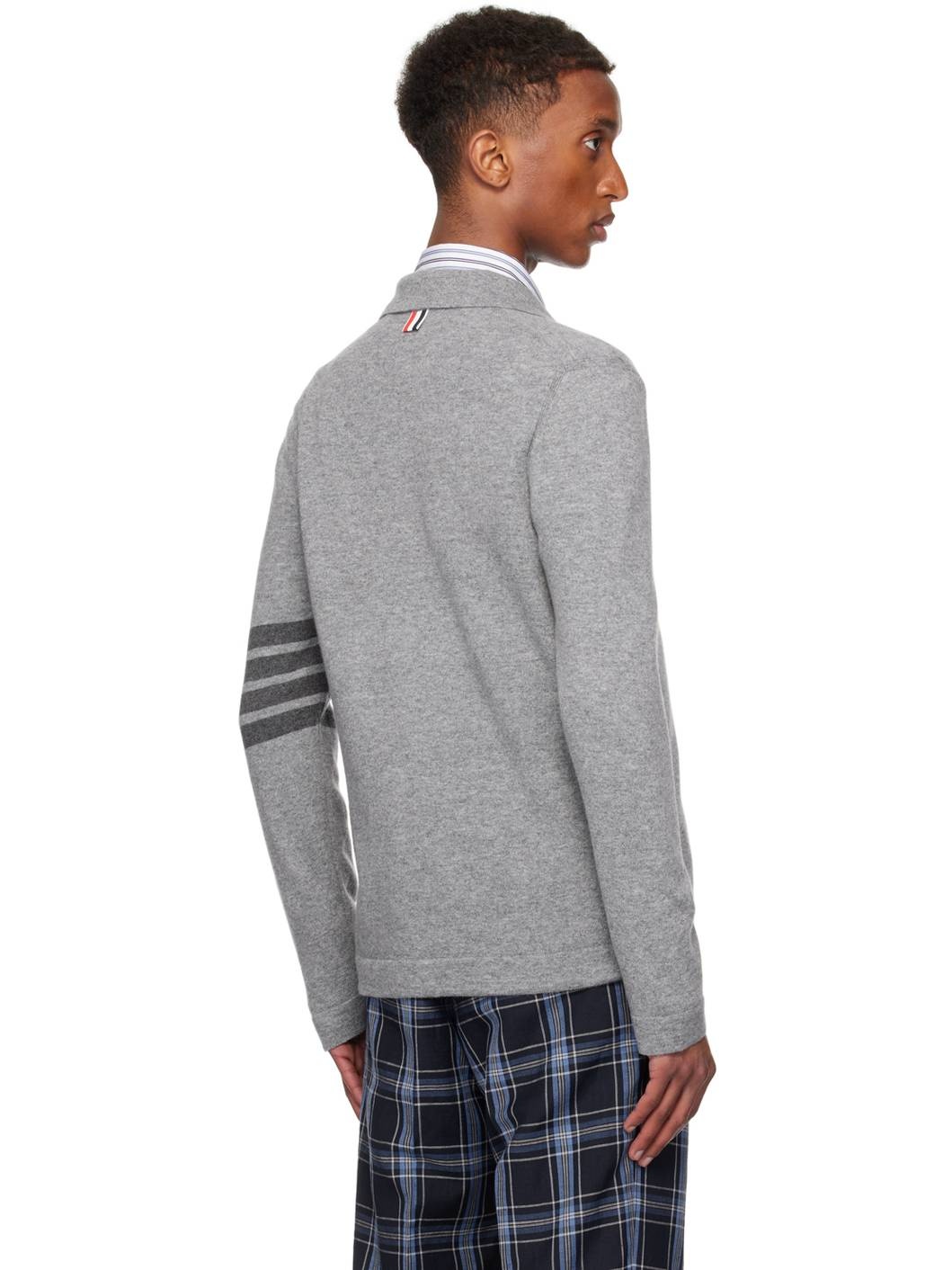 Gray Cashmere Jersey Stitch 4-Bar Cardigan - 3