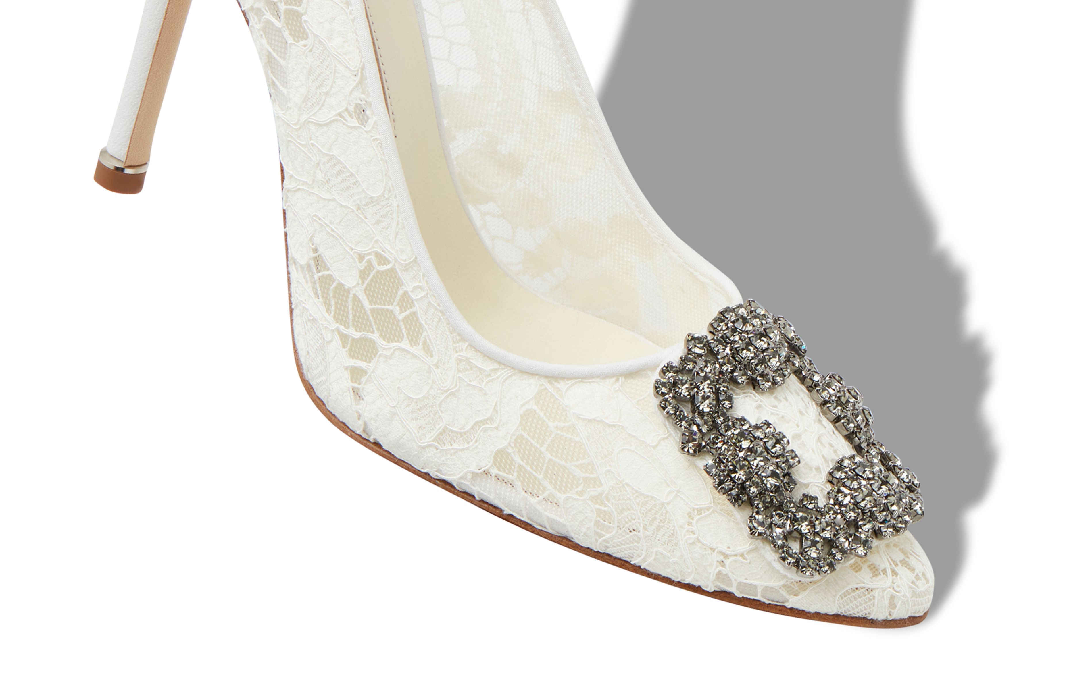 Light Cream Lace Jewel Buckle Pumps - 4