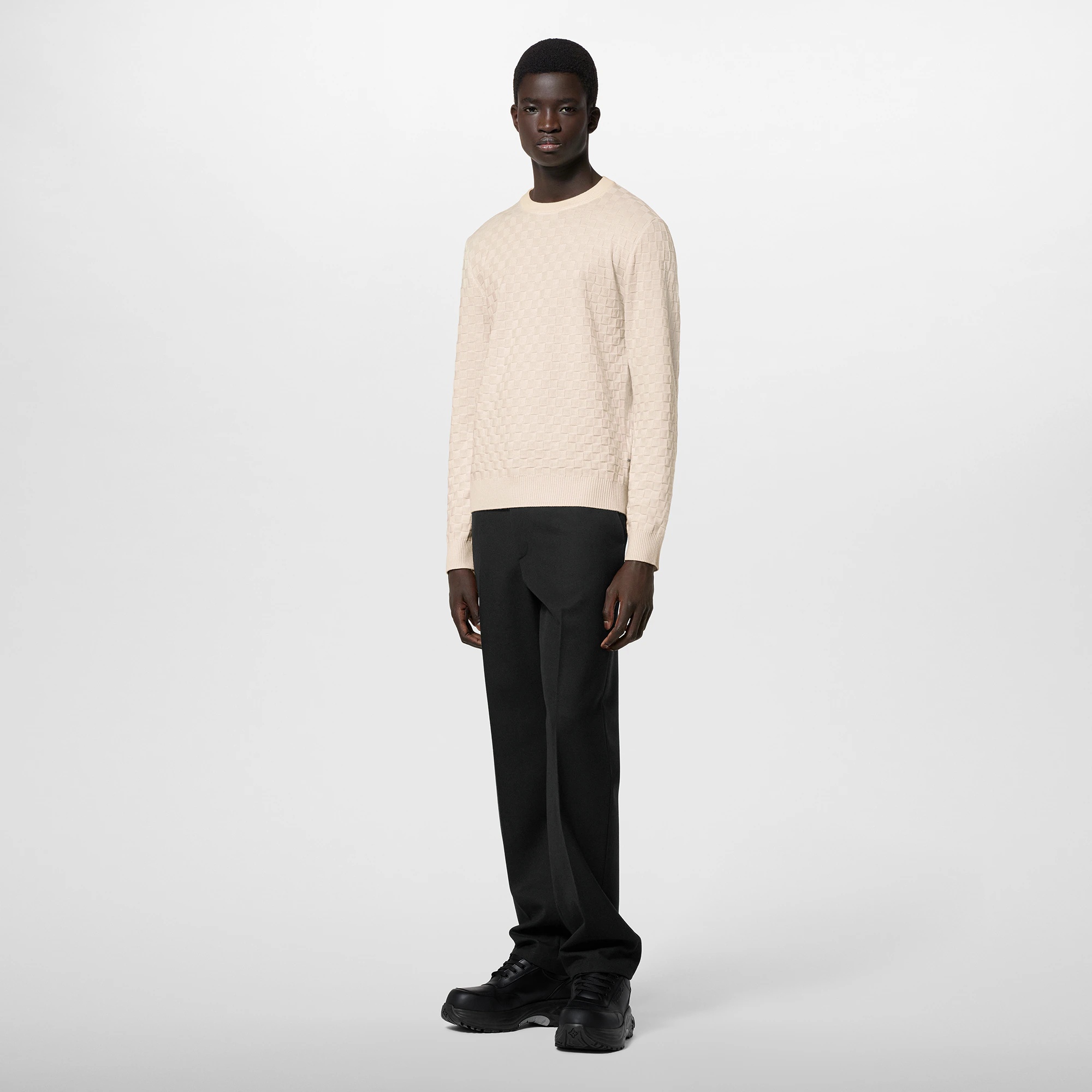 Damier Wool Long-Sleeved Crewneck - 4