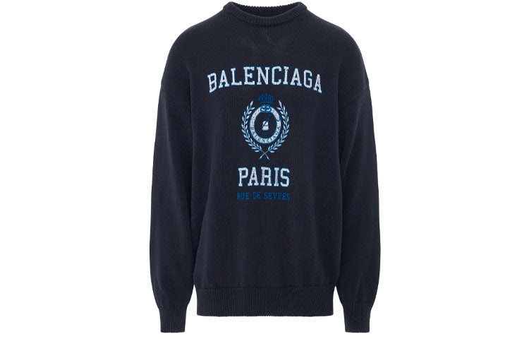 Balenciaga College Crest Crewneck Sweatshirt 'Navy' 696226T32394640 - 2