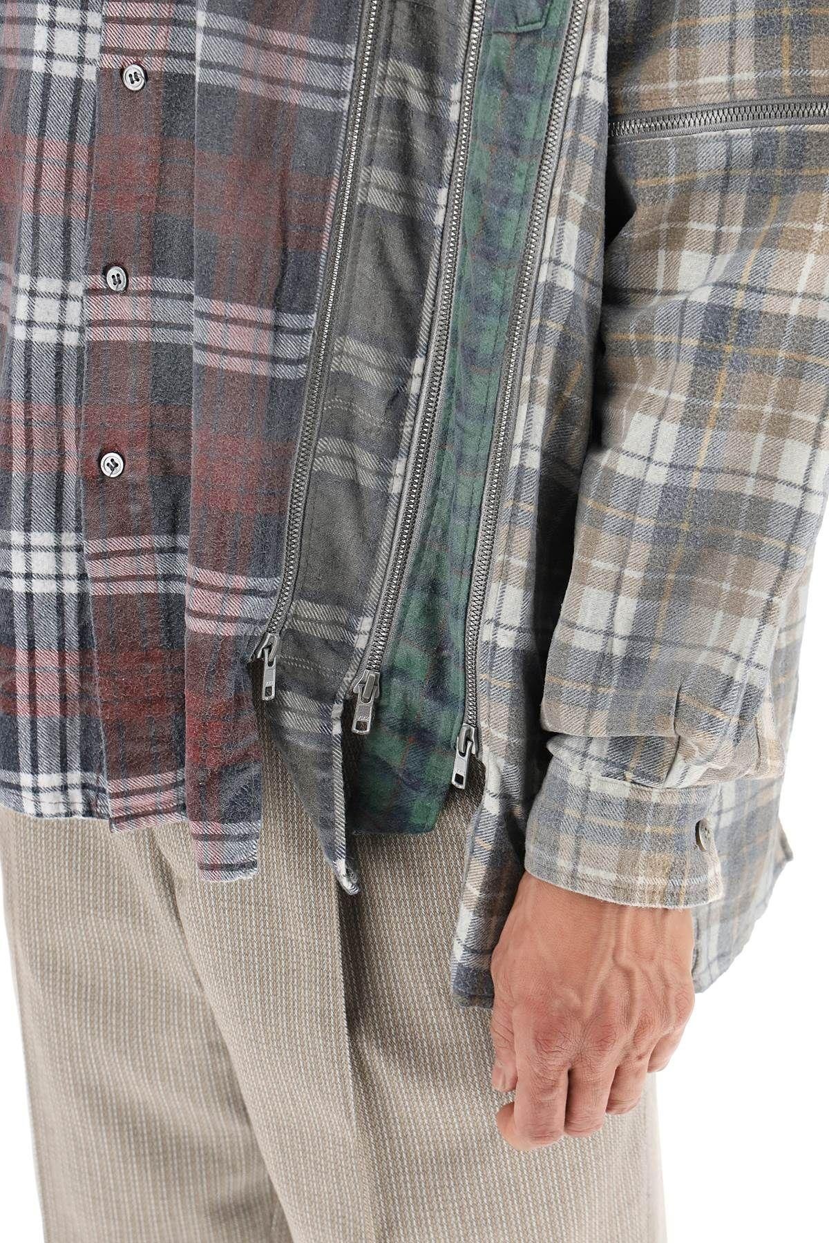 'REBUILD' PATCHWORK FLANNEL SHIRT WITH ZIPPERS NEEDLES - 5
