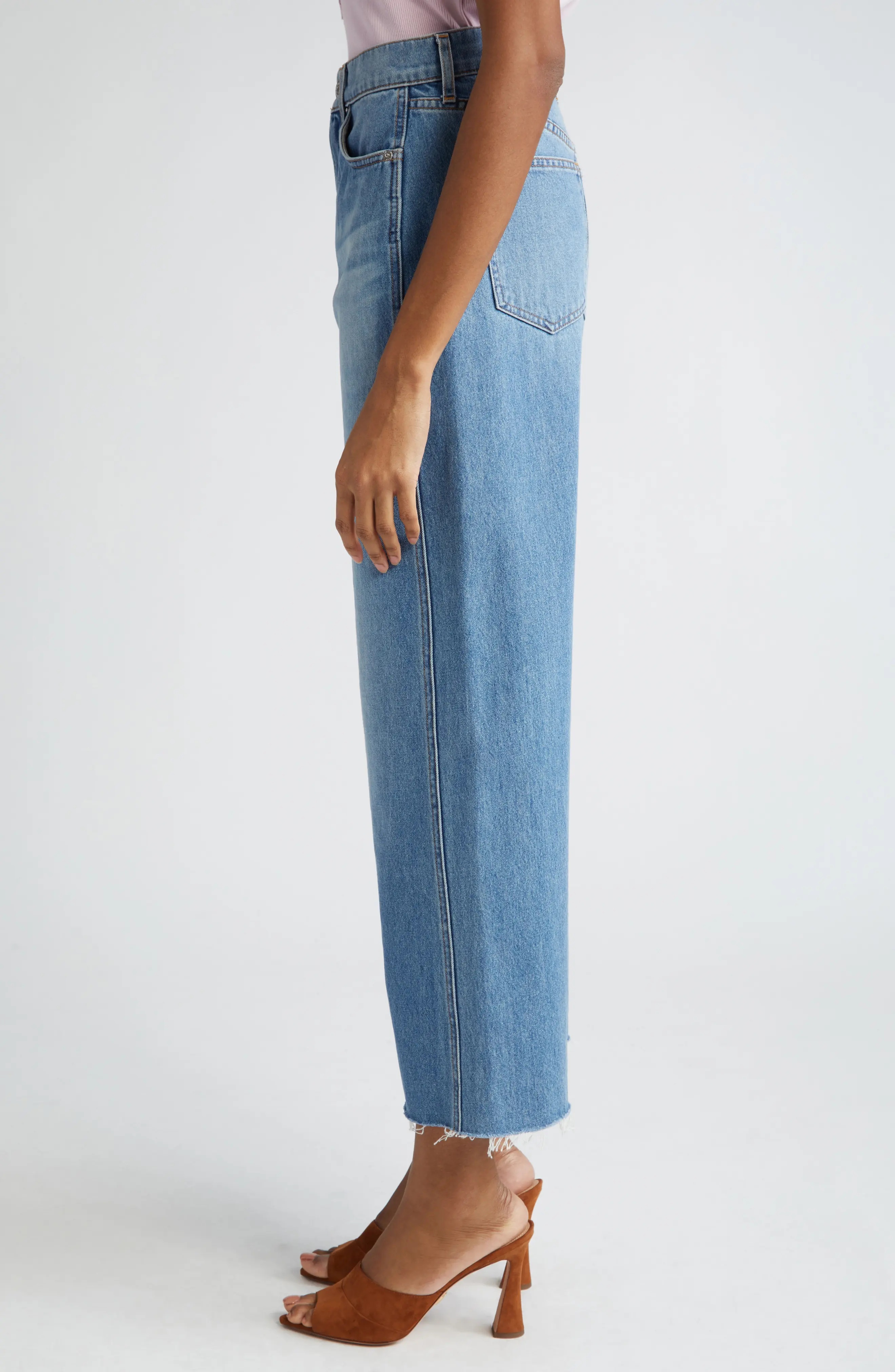 Taylor Raw Hem High Waist Crop Wide Leg Jeans - 4