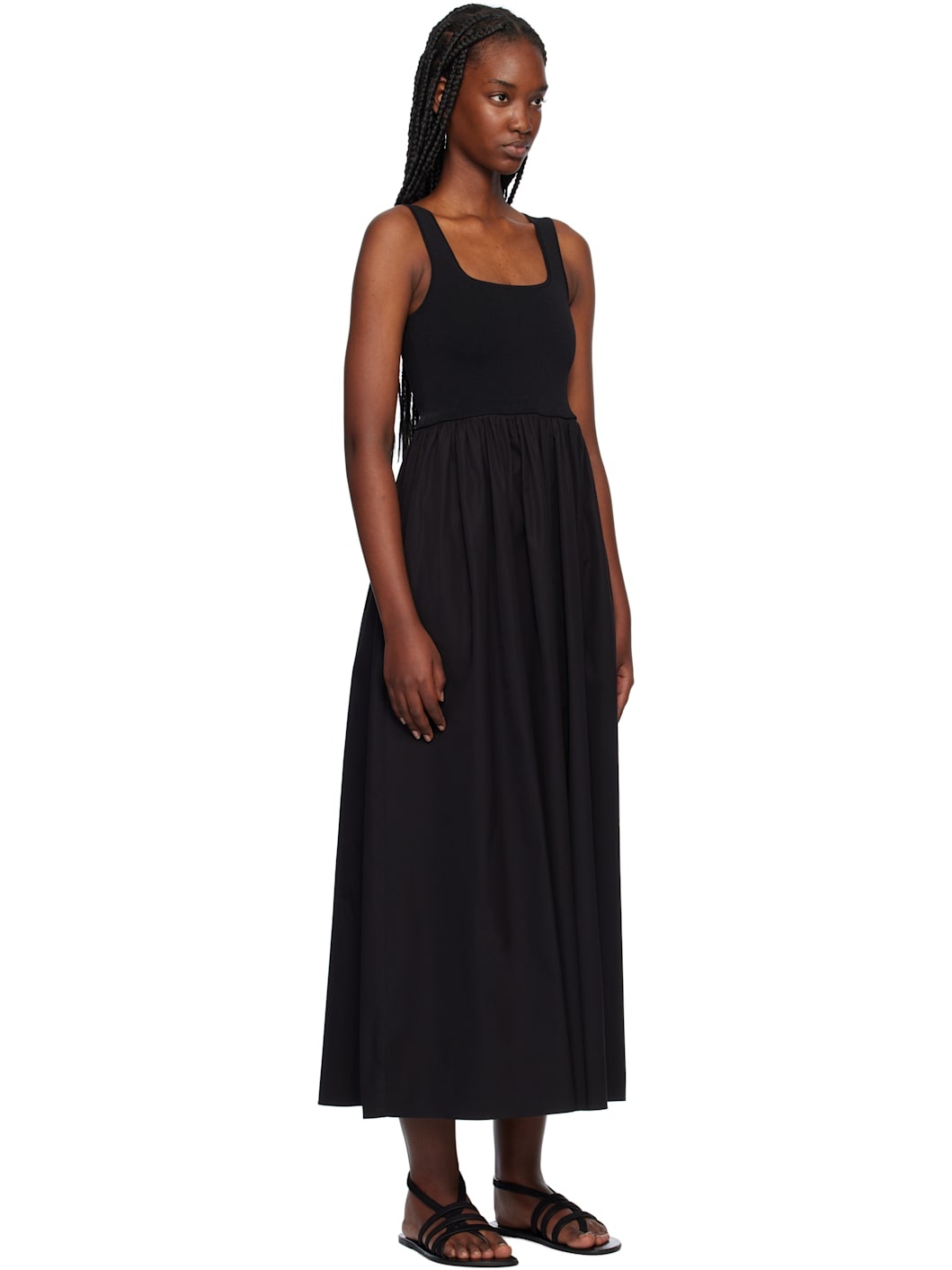 Black Knit & Cotton Midi Dress - 2